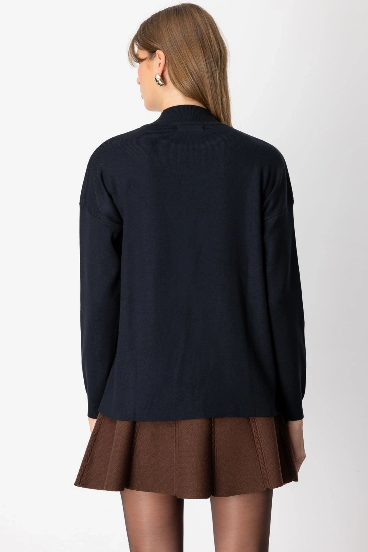 On Fashion Kadın Dik Yaka Çapraz Siyah Kazak 65343