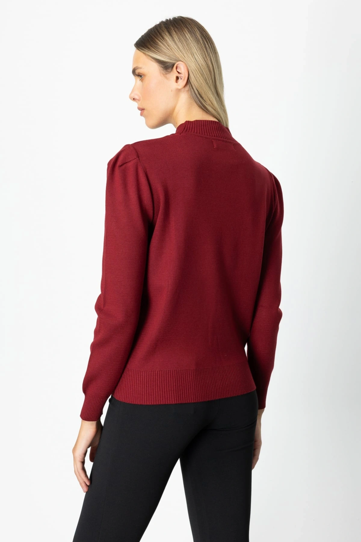 On Fashion Kadın Düğmeli Omuz Detaylı Bordo Kazak 65331