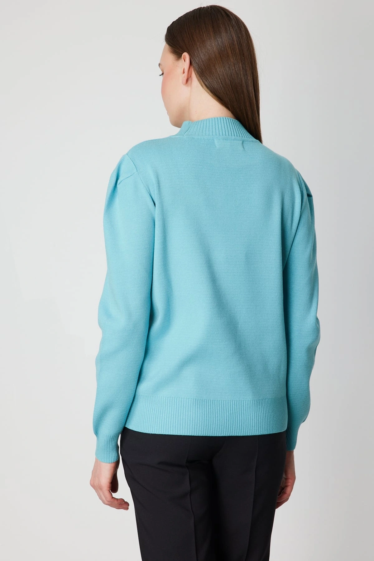 On Fashion Kadın Düğmeli Omuz Detaylı Turkuaz Kazak 65331