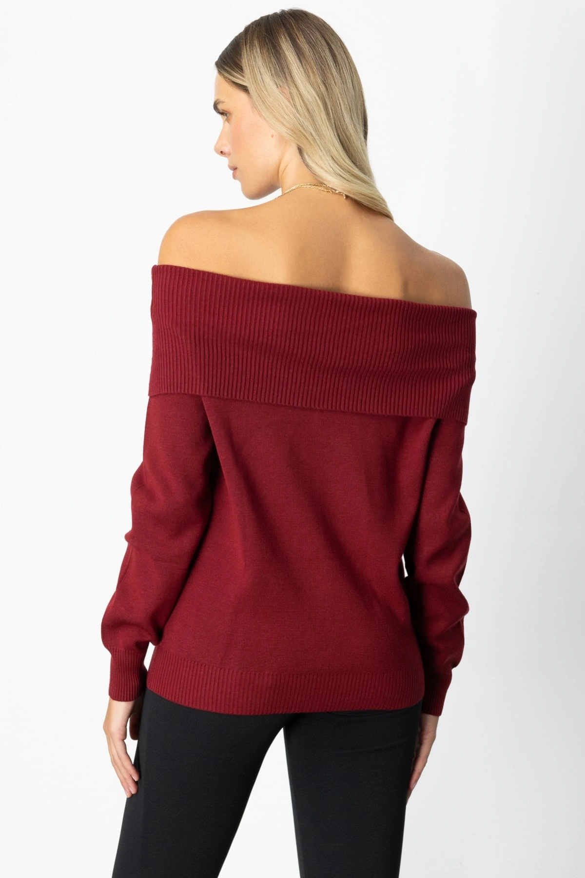 On Fashion Kadın Omzu Açık Bordo Kazak 65380