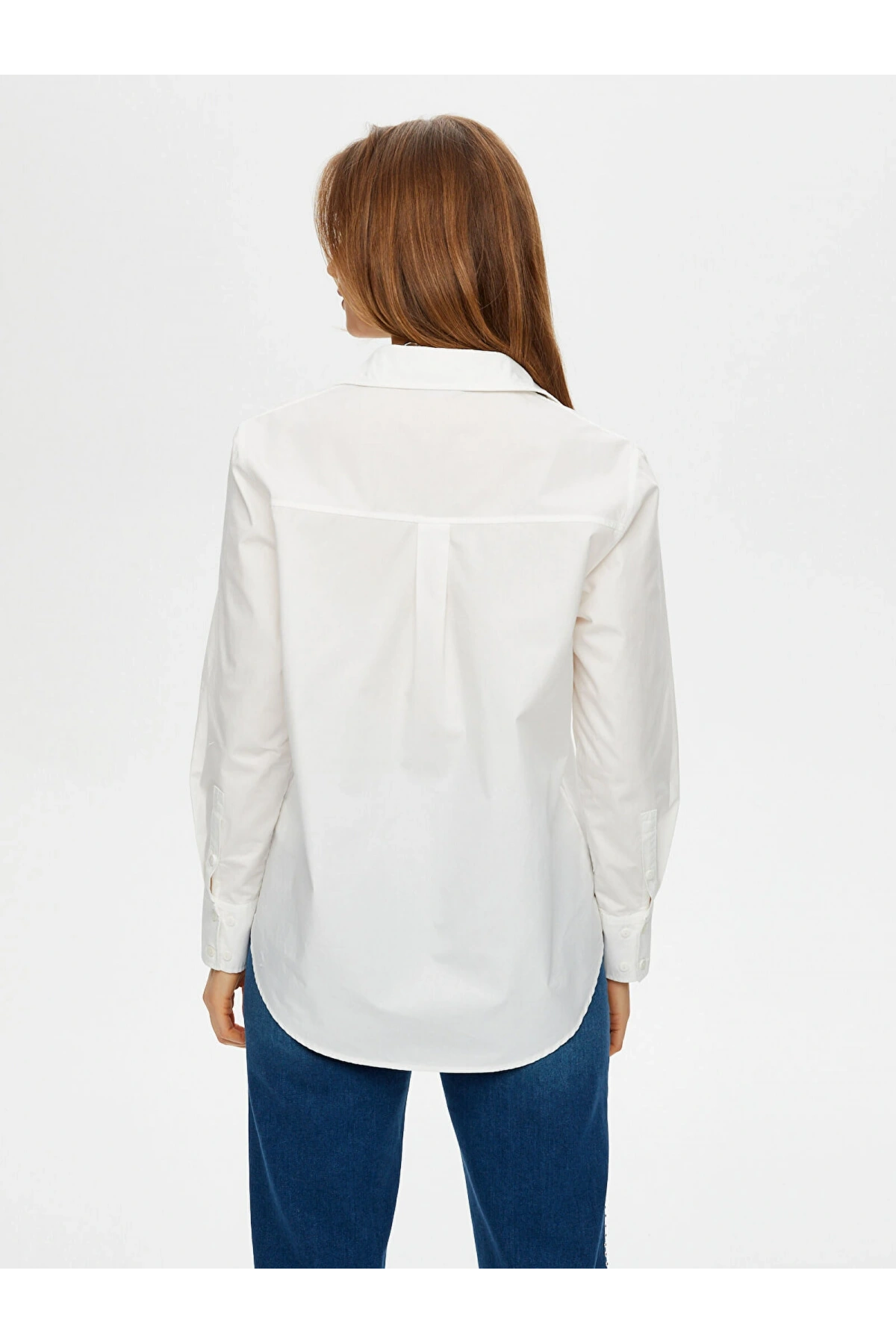 Faik Sönmez Kadın Göğüs Cepli Poplin Beyaz Gömlek US25GML042