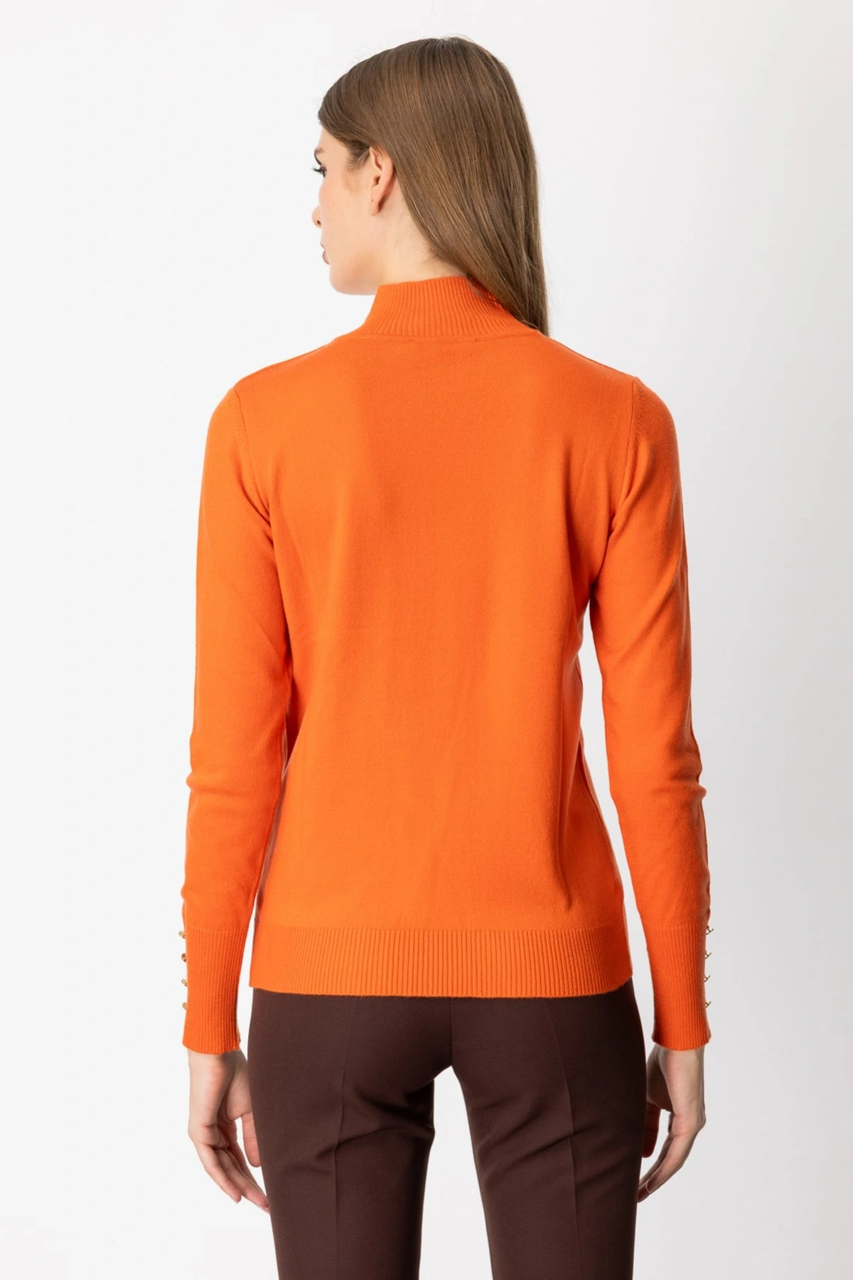 On Fashion Kadın Dik Yaka Basic Oranj Kazak 63514