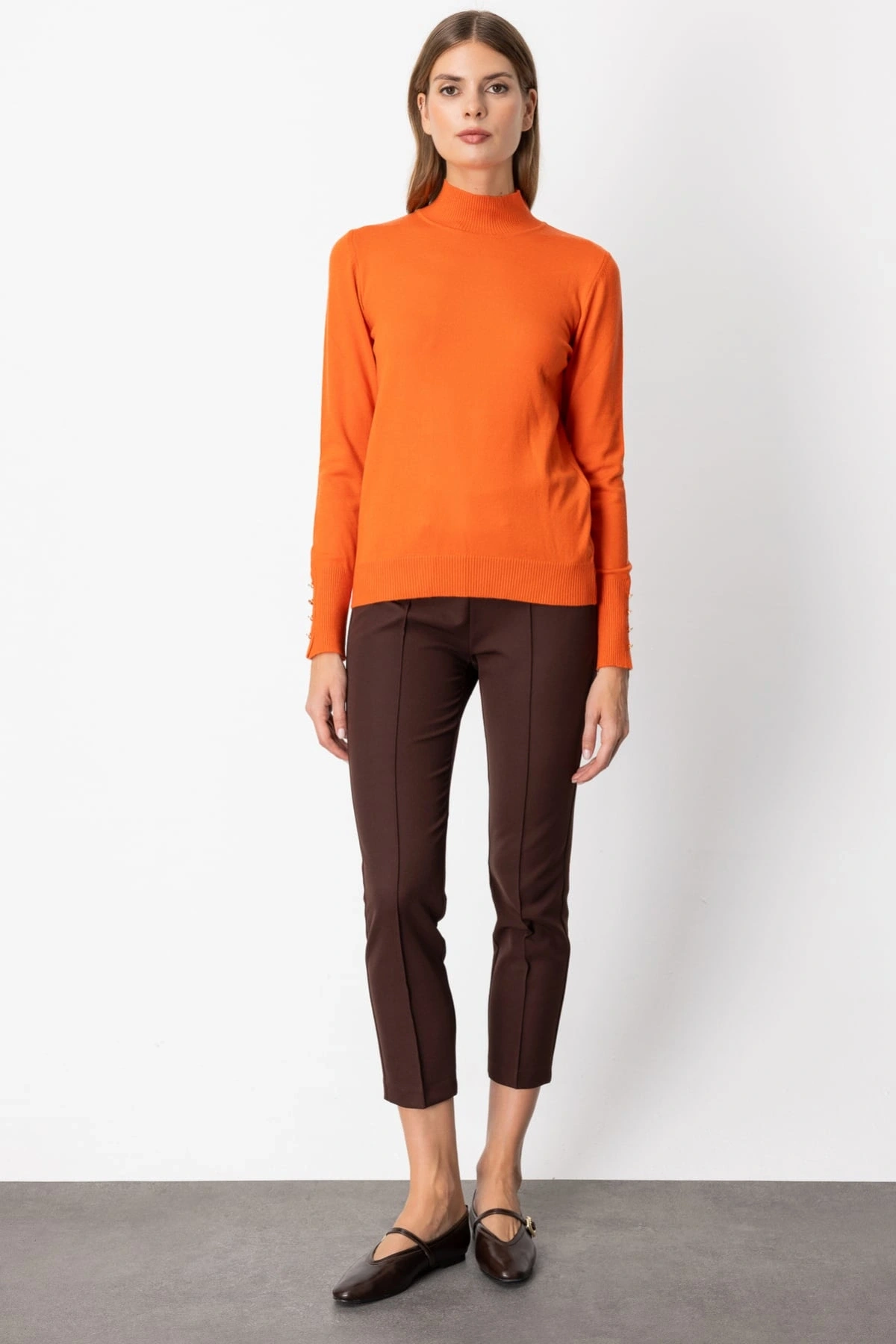 On Fashion Kadın Dik Yaka Basic Oranj Kazak 63514