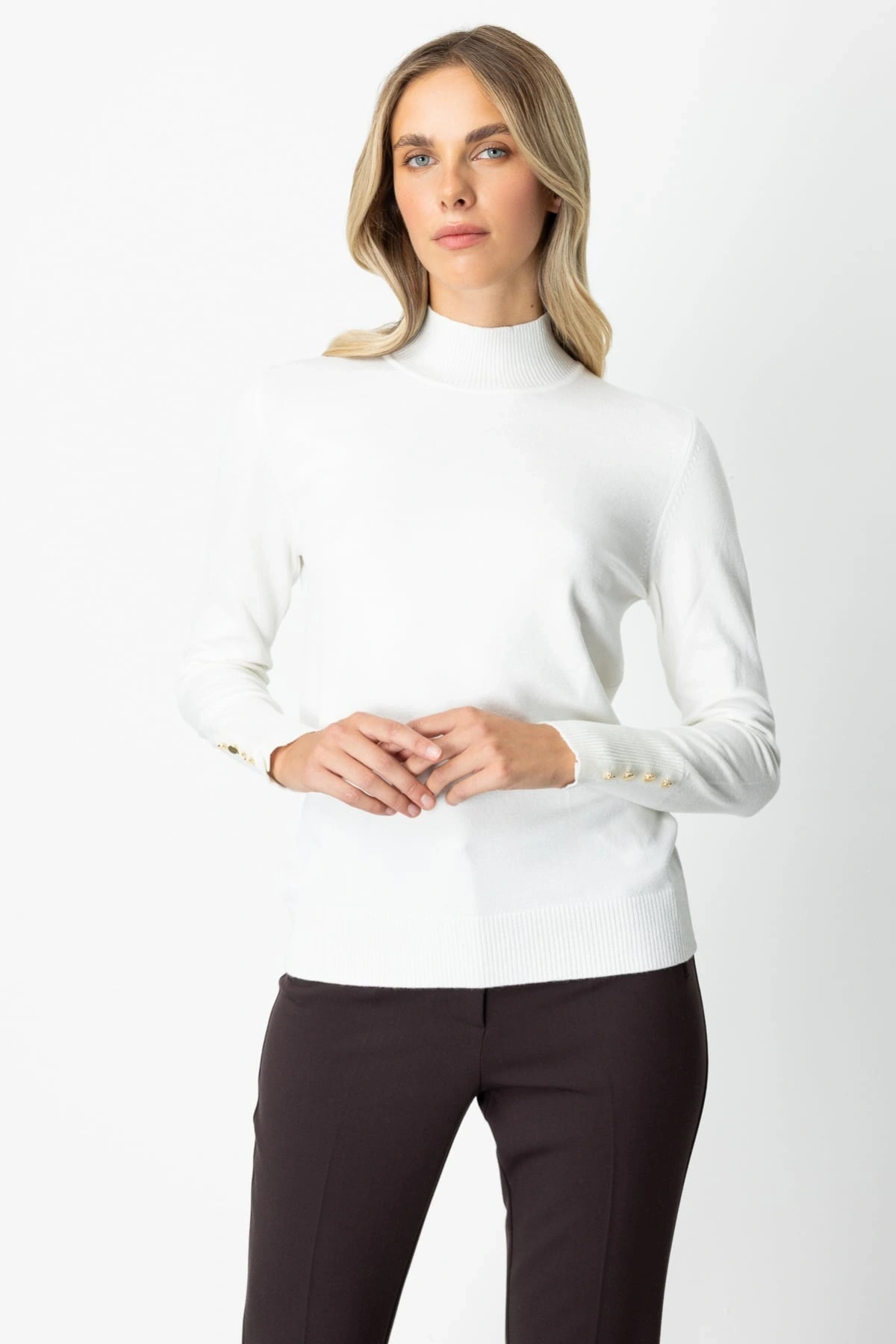 On Fashion Kadın Dik Yaka Basic Ekru Kazak 63514