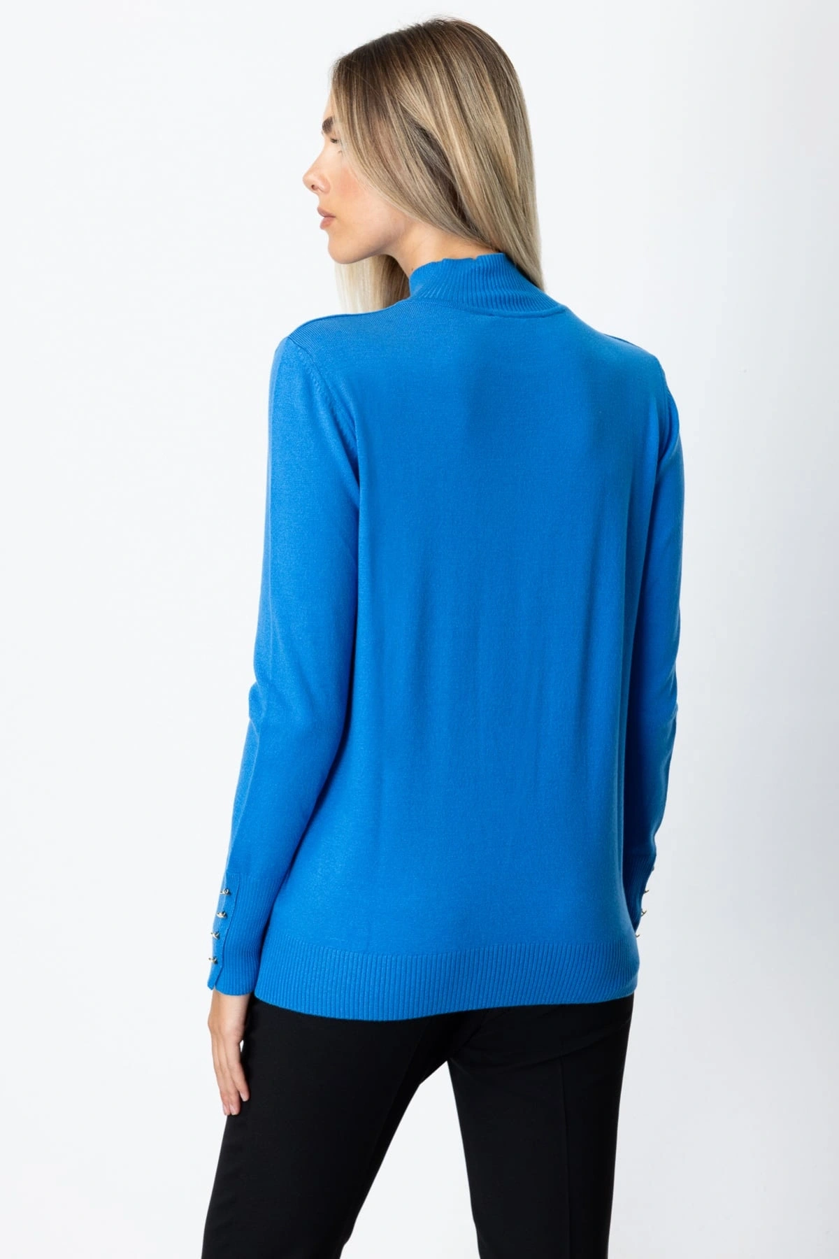 On Fashion Kadın Dik Yaka Basic Mavi Kazak 63514