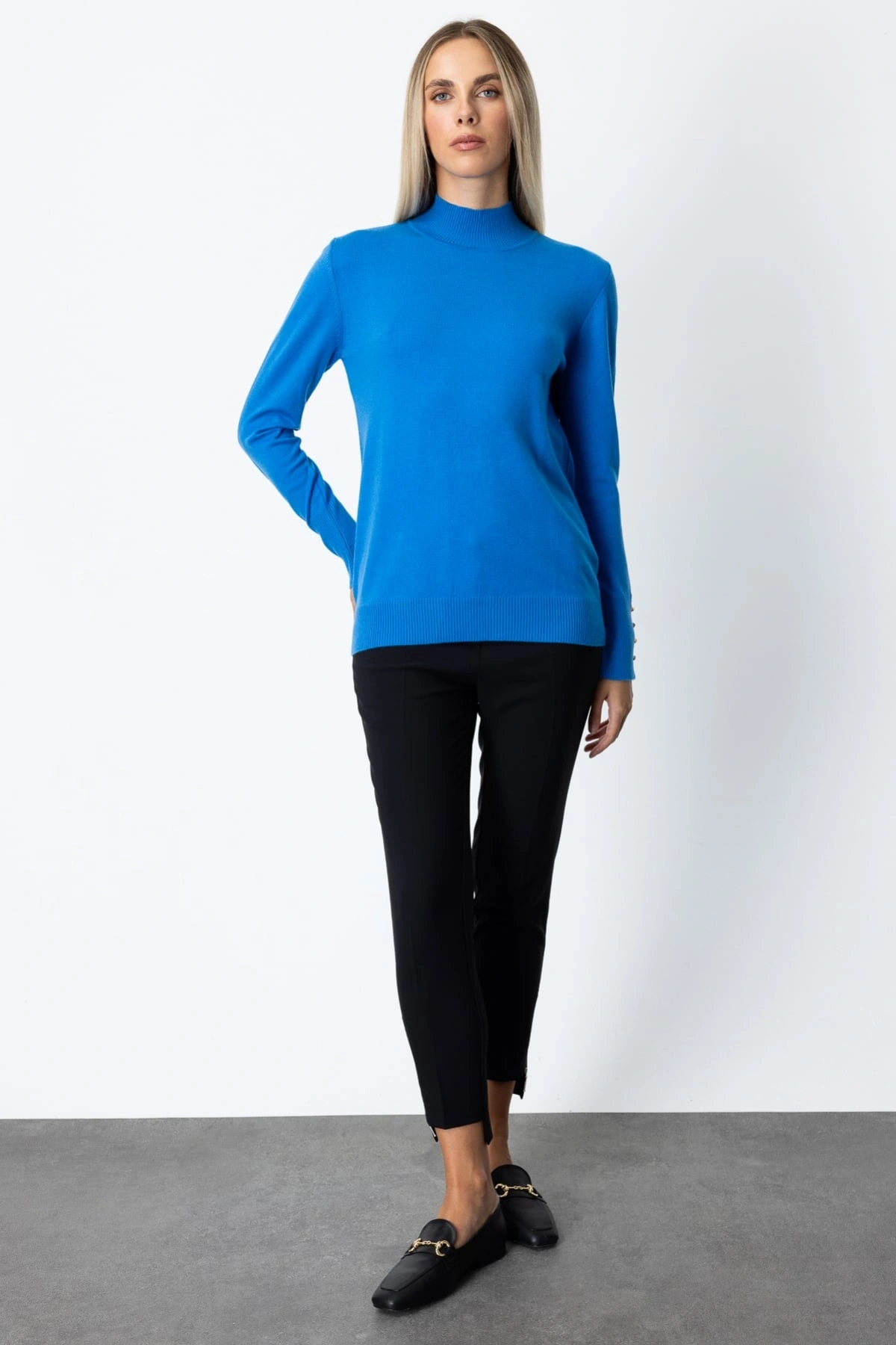 On Fashion Kadın Dik Yaka Basic Mavi Kazak 63514