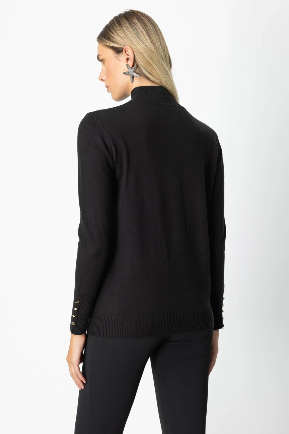 On Fashion Kadın Dik Yaka Basic Siyah Kazak 63514