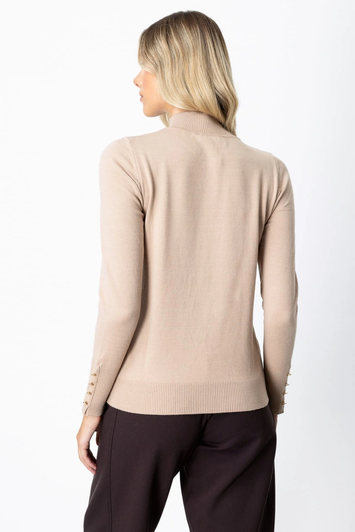 On Fashion Kadın Dik Yaka Basic Bej Kazak 63514