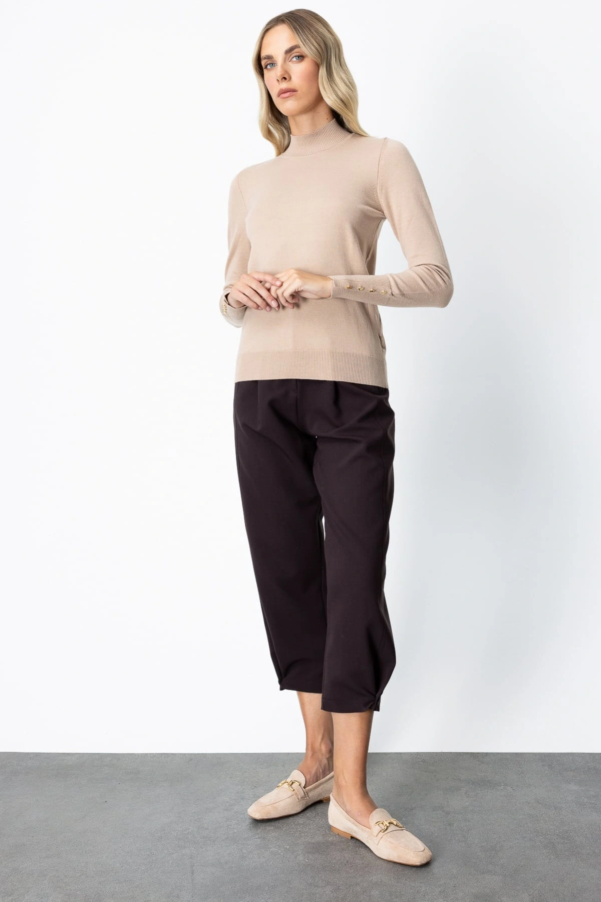 On Fashion Kadın Dik Yaka Basic Bej Kazak 63514