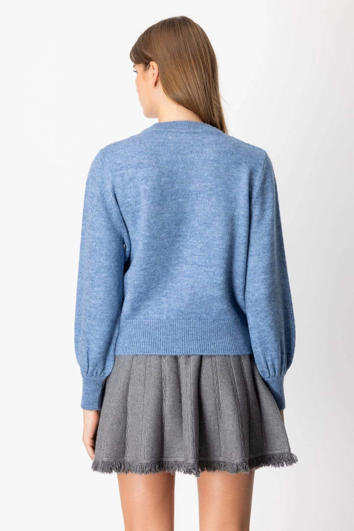 On Fashion Kadın İncili Baklava Desenli Mavi Kazak 63316