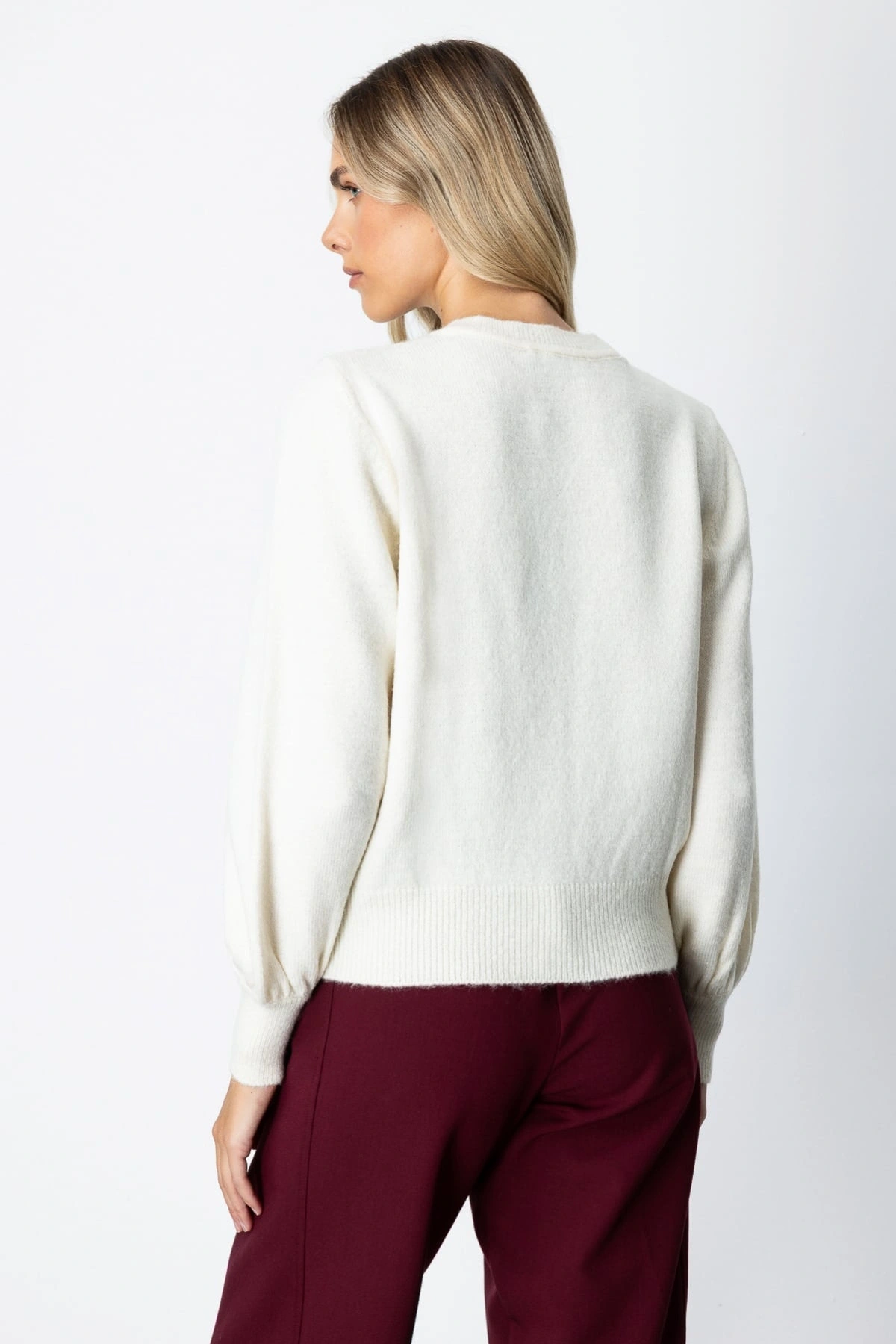 On Fashion Kadın İncili Baklava Desenli Ekru Kazak 63316