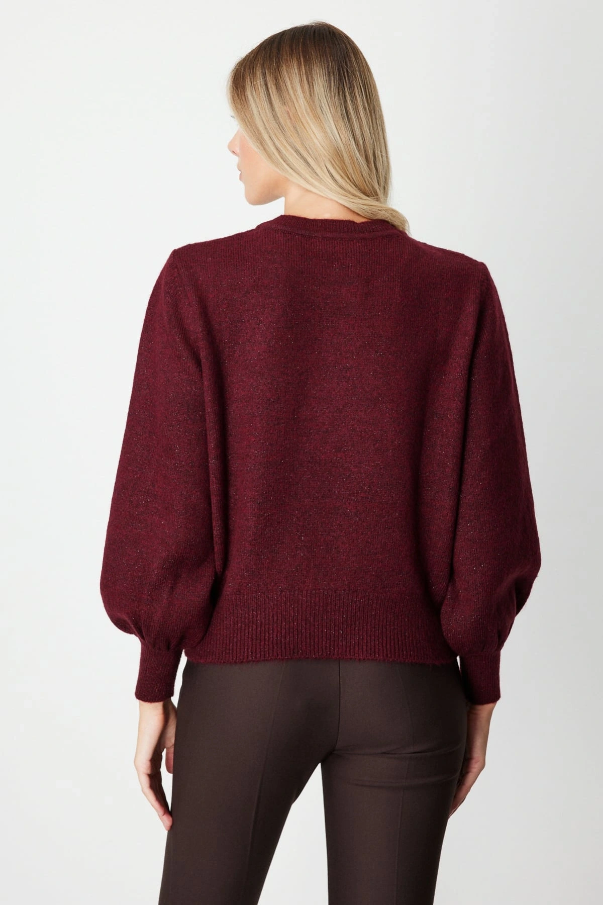 On Fashion Kadın İncili Baklava Desenli Bordo Kazak 63316