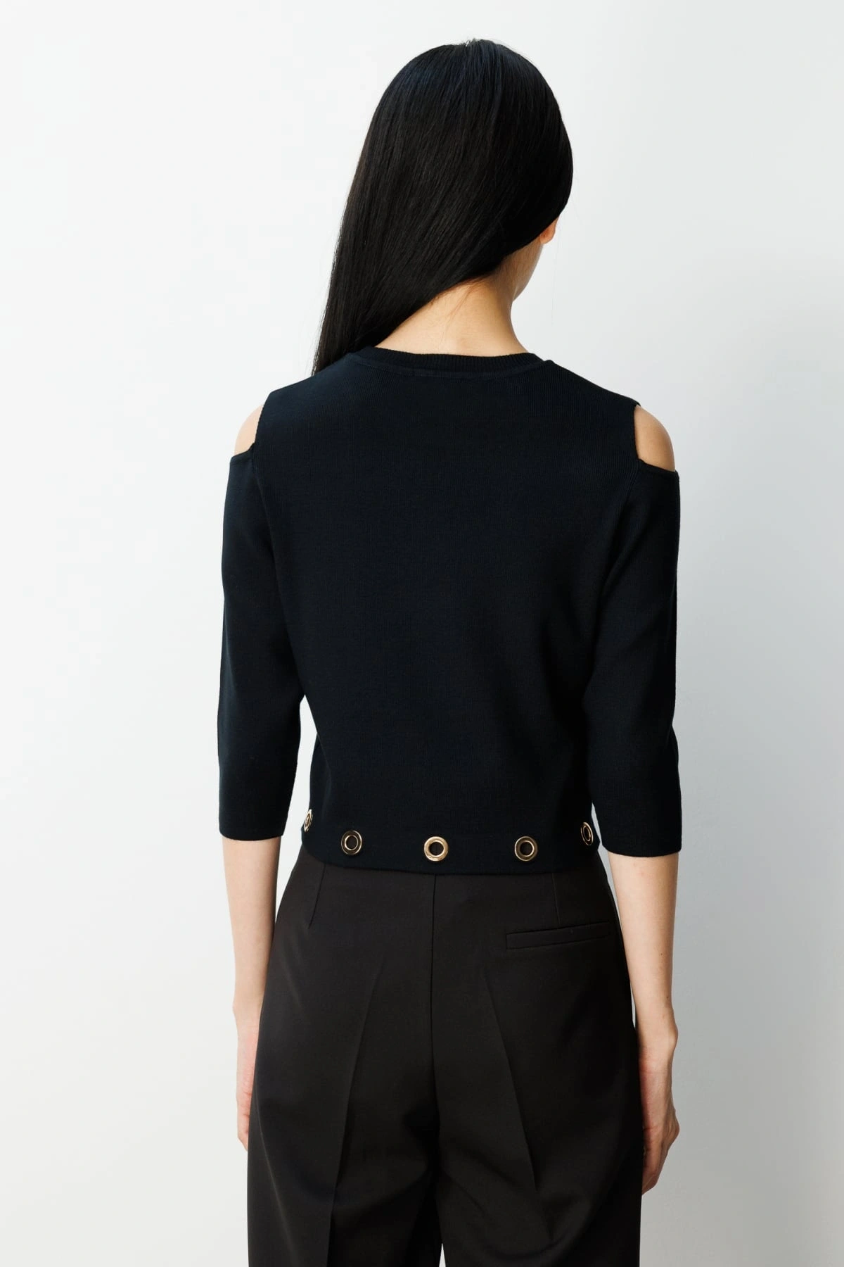 On Fashion Kadın Altı Kuşgözlü Sıfır Yaka Siyah Kazak 65319