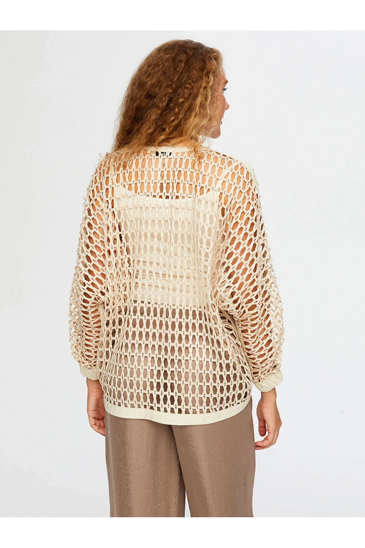 Faik Sönmez Kadın Metal Düğme Detaylı Delik İşi Taş Renk Hırka Ceket UW26HRK001