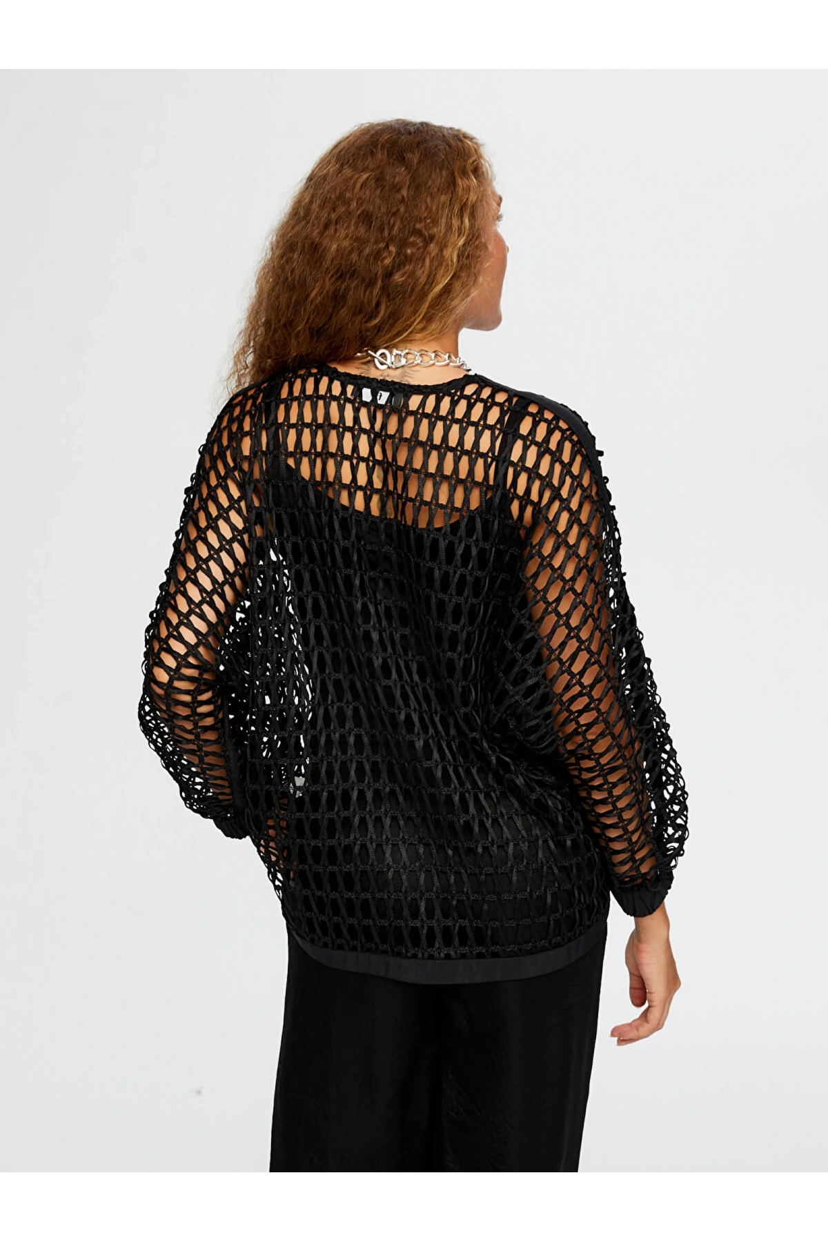 Faik Sönmez Kadın Metal Düğme Detaylı Delik İşi Siyah Hırka Ceket UW26HRK001