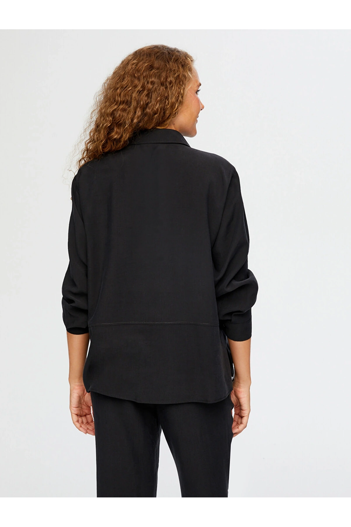 Faik Sönmez Kadın Cepleri Toka Detaylı Tenselli Siyah Tunik UW26TNK001