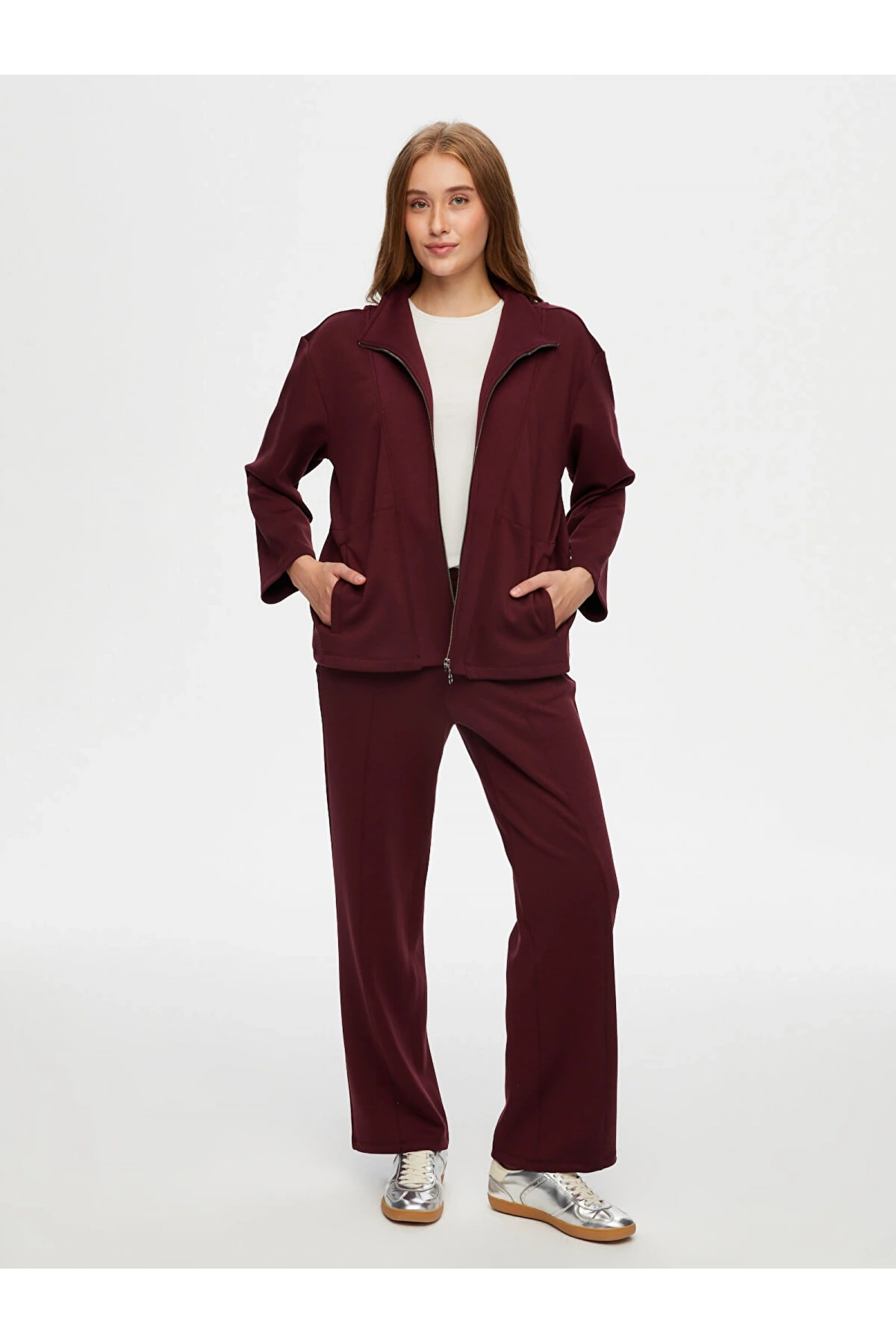 Faik Sönmez Kadın Dik Yaka Modallı Mürdüm Eşofman Üstü UW26ESU005