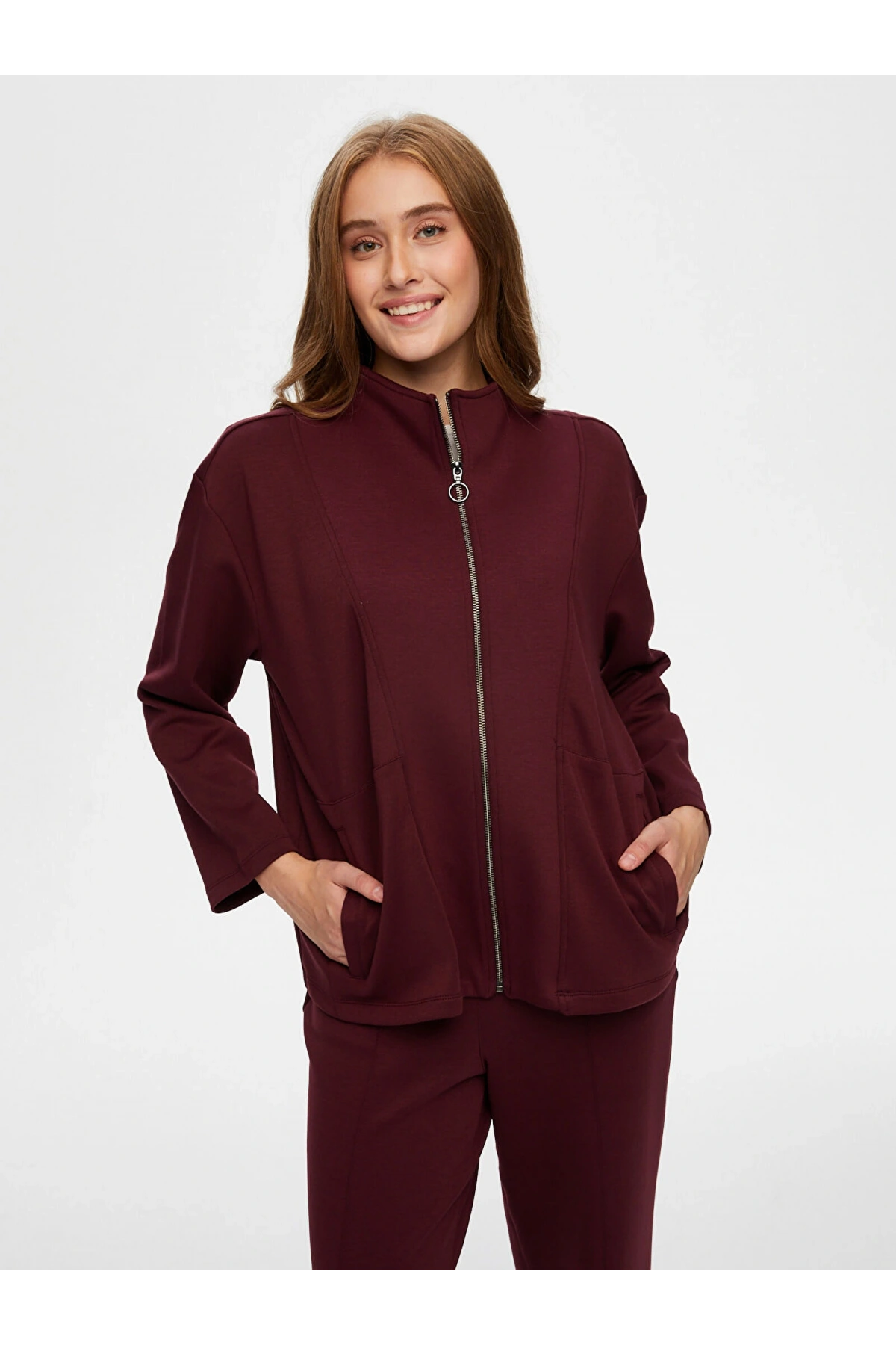 Faik Sönmez Kadın Dik Yaka Modallı Mürdüm Eşofman Üstü UW26ESU005