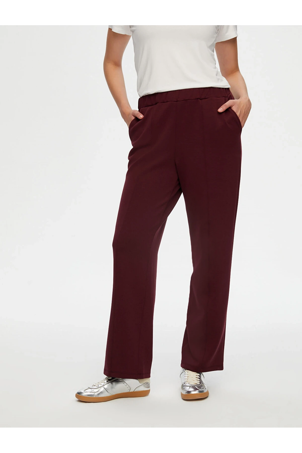 Faik Sönmez Kadın Önü Dikiş Detaylı Modallı Wide Leg Fit Mürdüm Eşofman Alt UW26ESA005