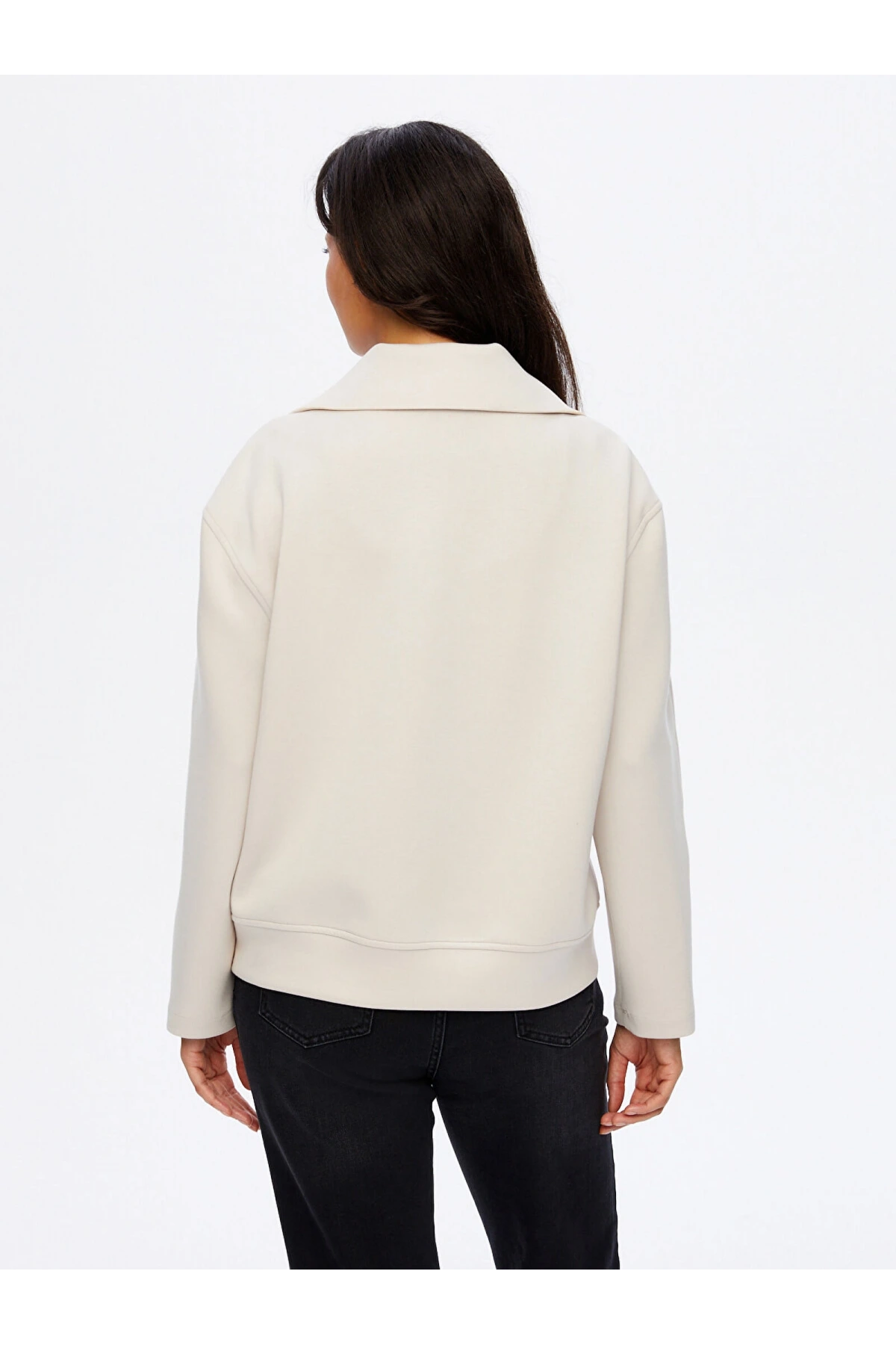 Faik Sönmez Kadın Relax Önü Fermarlı Örme Taş Renk Ceket Sweatshirt UW26SWT012