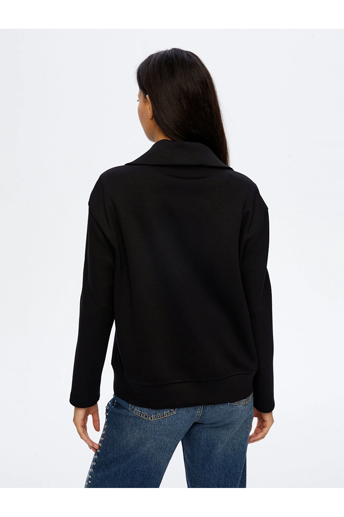 Faik Sönmez Kadın Relax Önü Fermarlı Örme Siyah Ceket Sweatshirt UW26SWT012