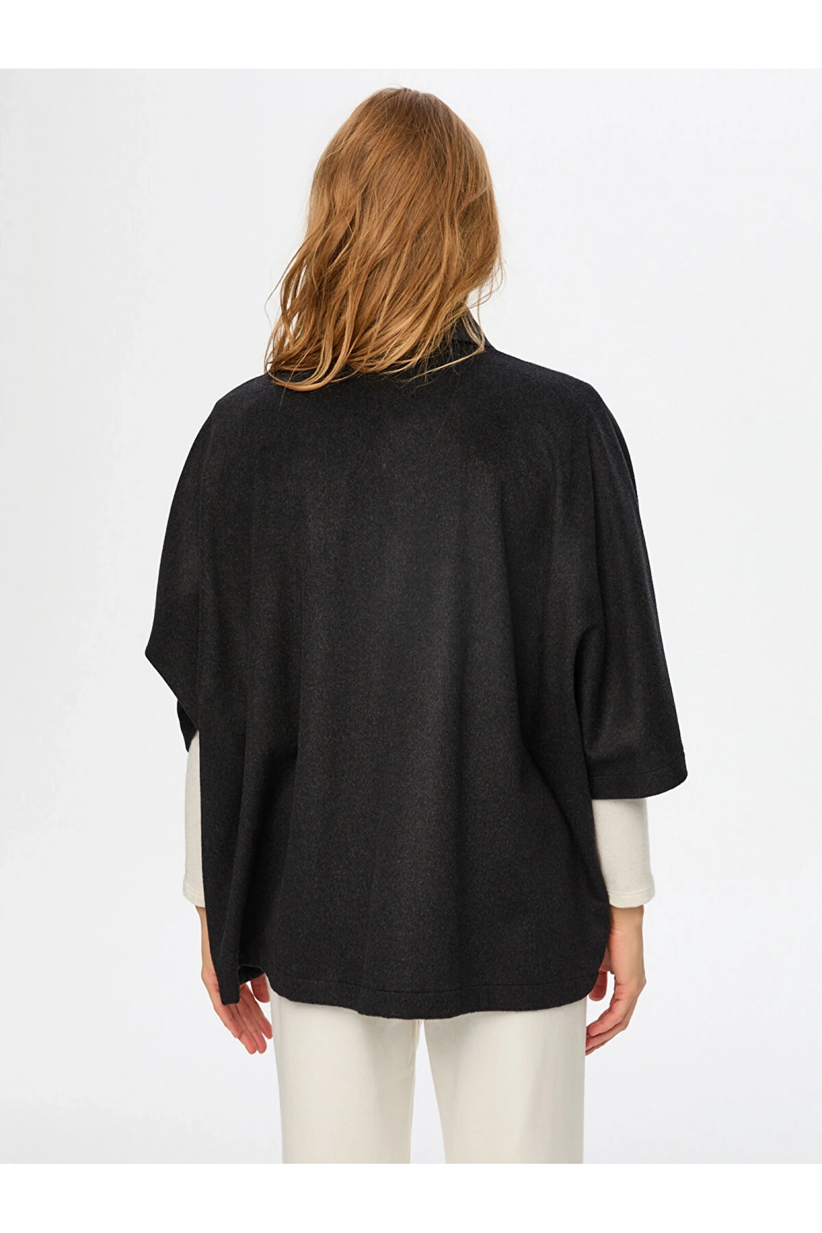 Fail Sönmez Kadın Yünlü Antrasit Melanj Panço Ceket UW26CKT012