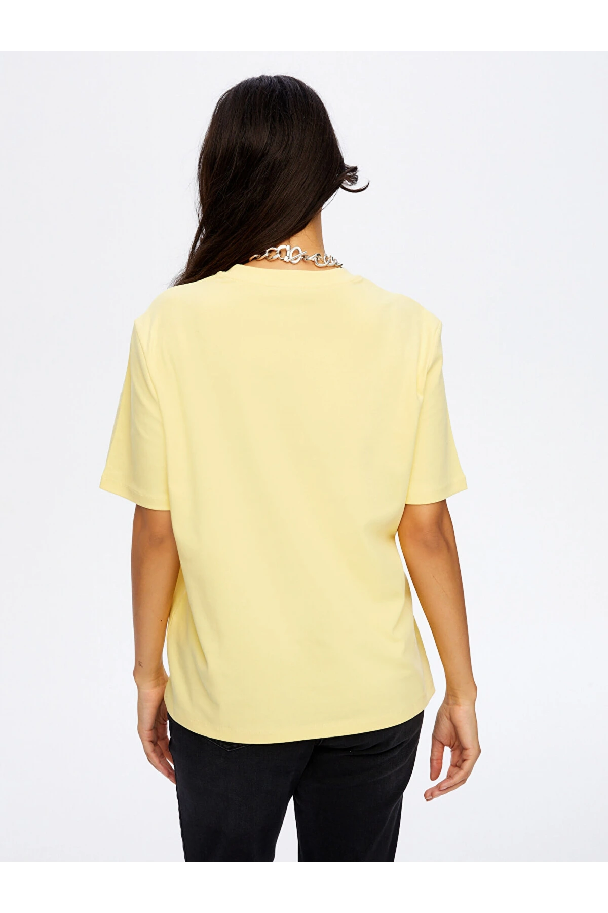 Faik Sönmez Kadın Yuvarlak Yaka Kalın Pamuklu Sarı T-Shirt UW26TSH053