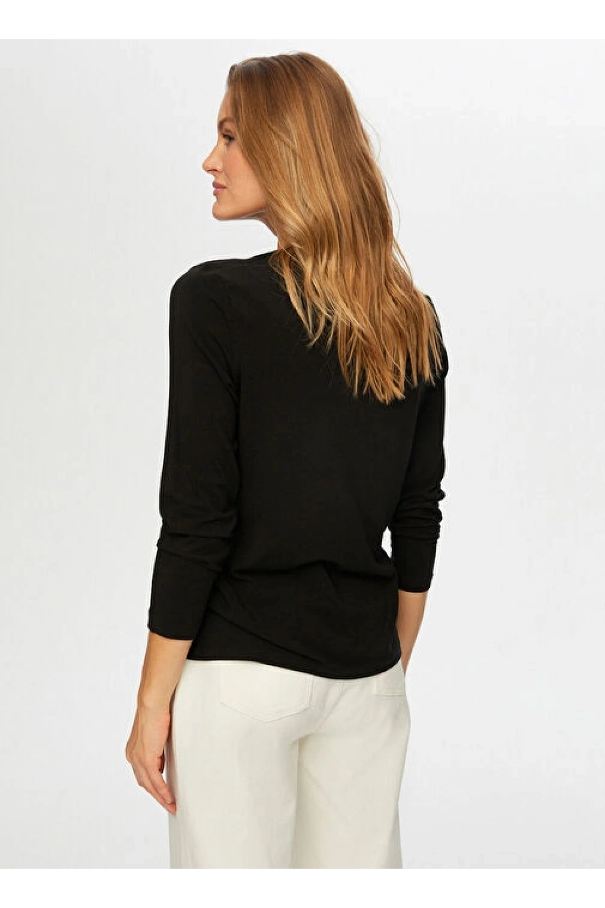 Faik Sönmez Kadın Kayık Yaka Triko Görünümlü Örme Siyah Bluz UW26BLZ009