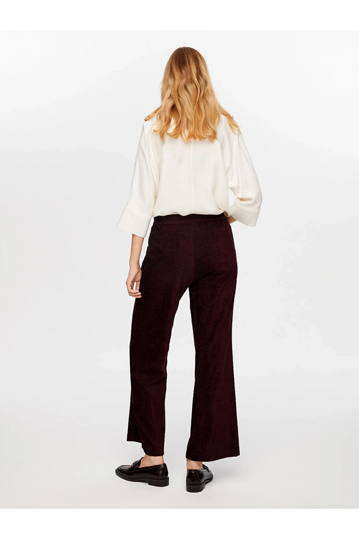 Faik Sönmez Kadın Wide Leg Fit Şönil Mürdüm Pantolon W26PNT014