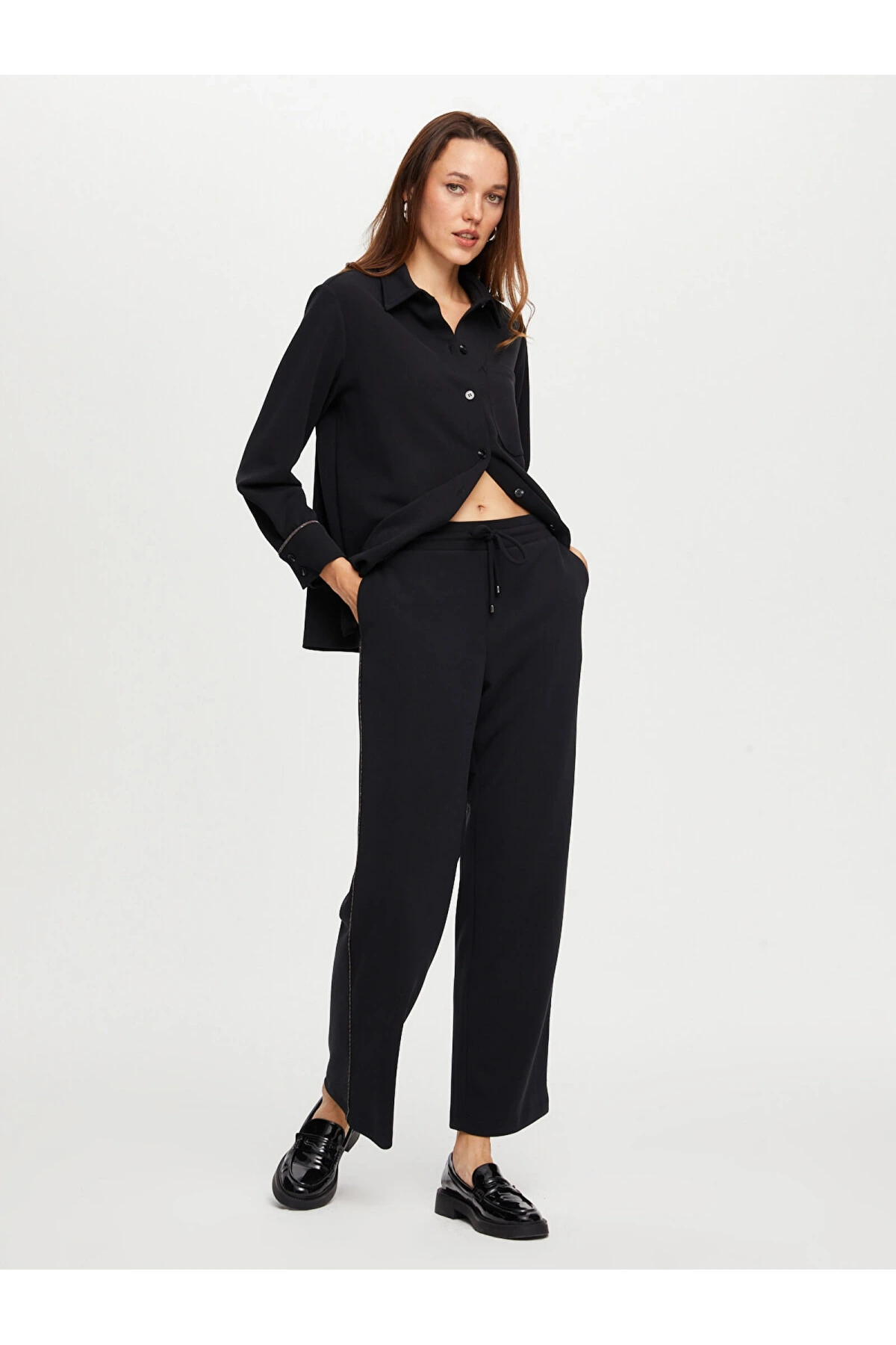 Faik Sönmez Kadın Relax Zincir Şeritli Modallı Örme Siyah Tunik UW26TNK017