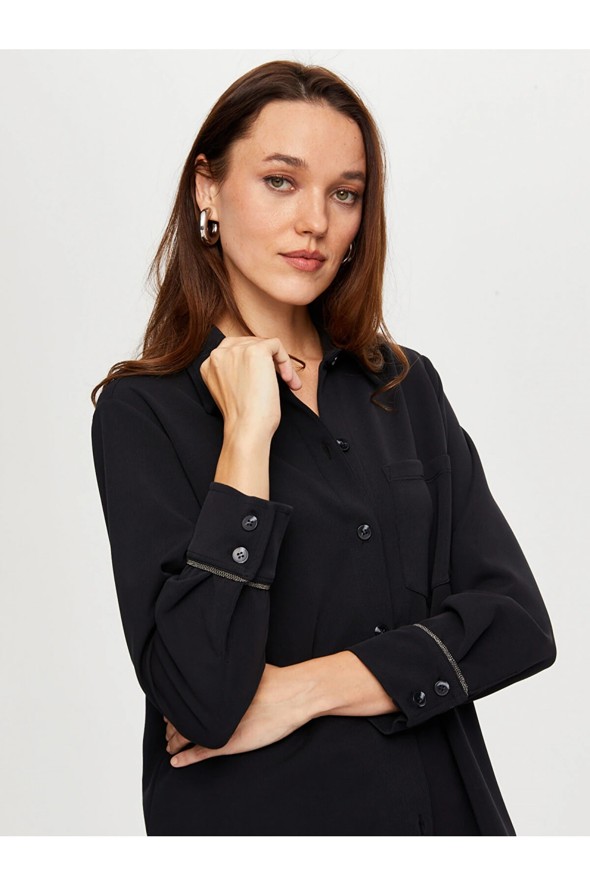 Faik Sönmez Kadın Relax Zincir Şeritli Modallı Örme Siyah Tunik UW26TNK017