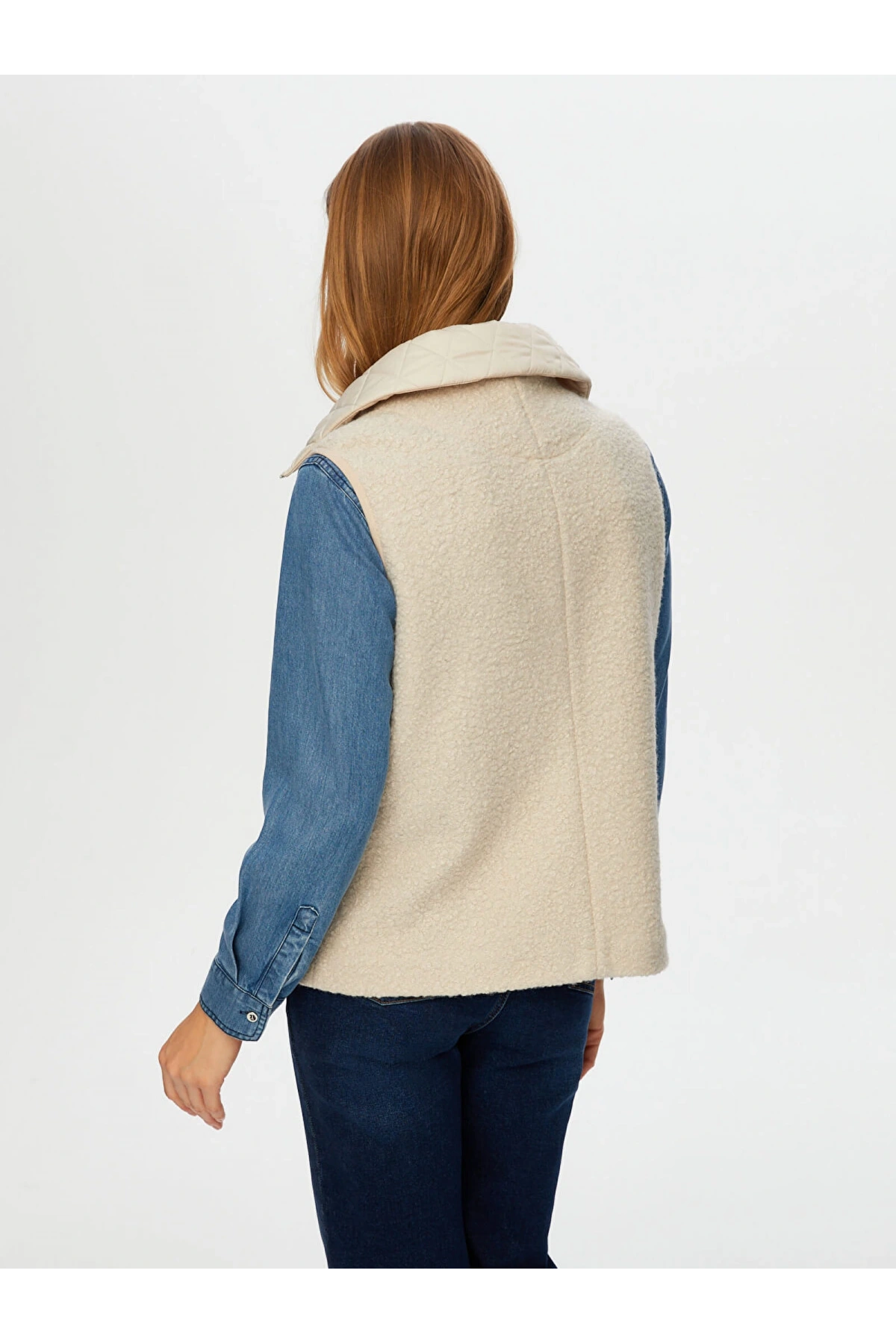 Faik Sönmez Kadın Kapitone Garnili Bürümcük Taş Renk Yelek UW26KYL005