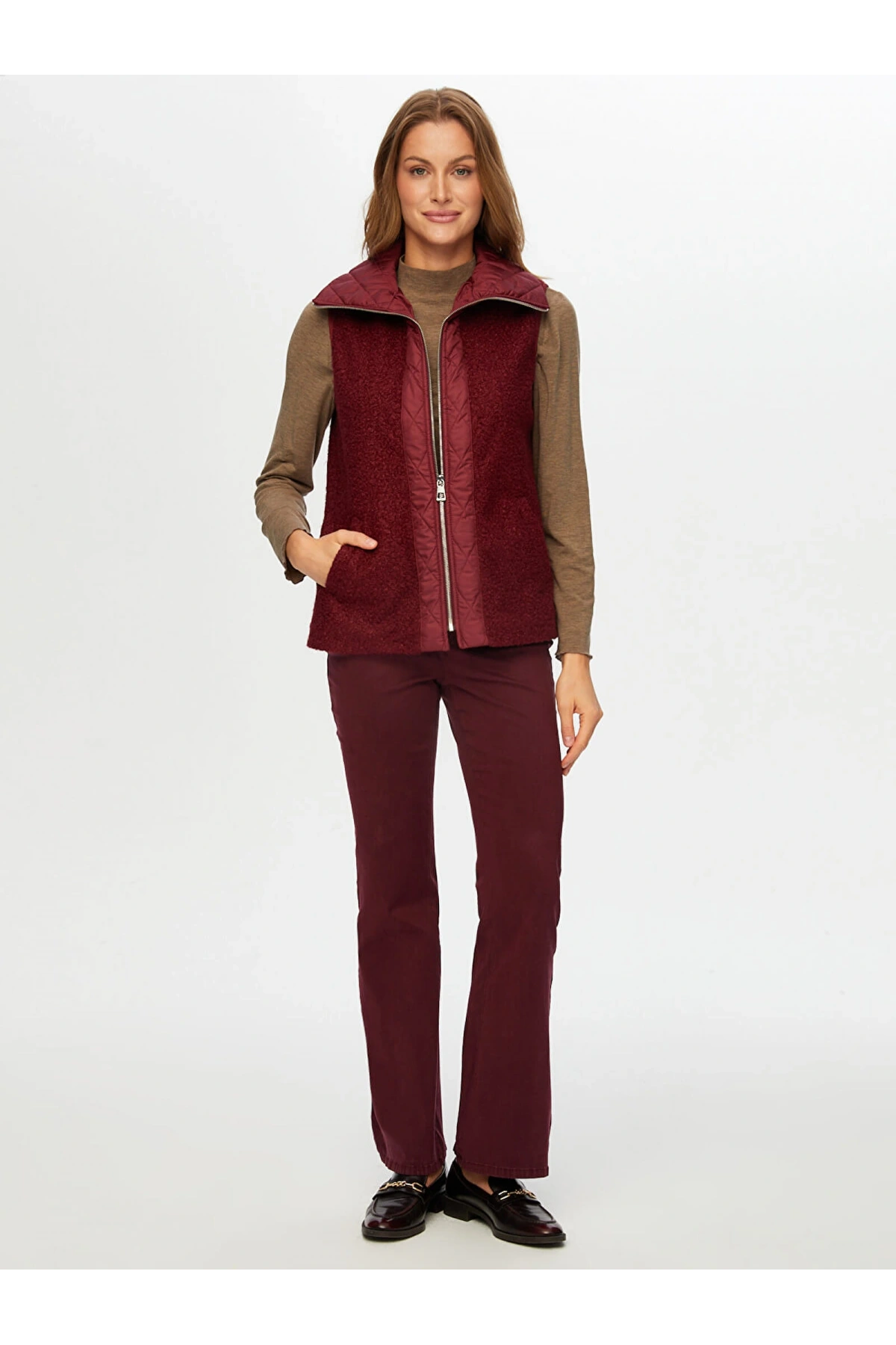 Faik Sönmez Kadın Kapitone Garnili Bürümcük Mürdüm Yelek UW26KYL005