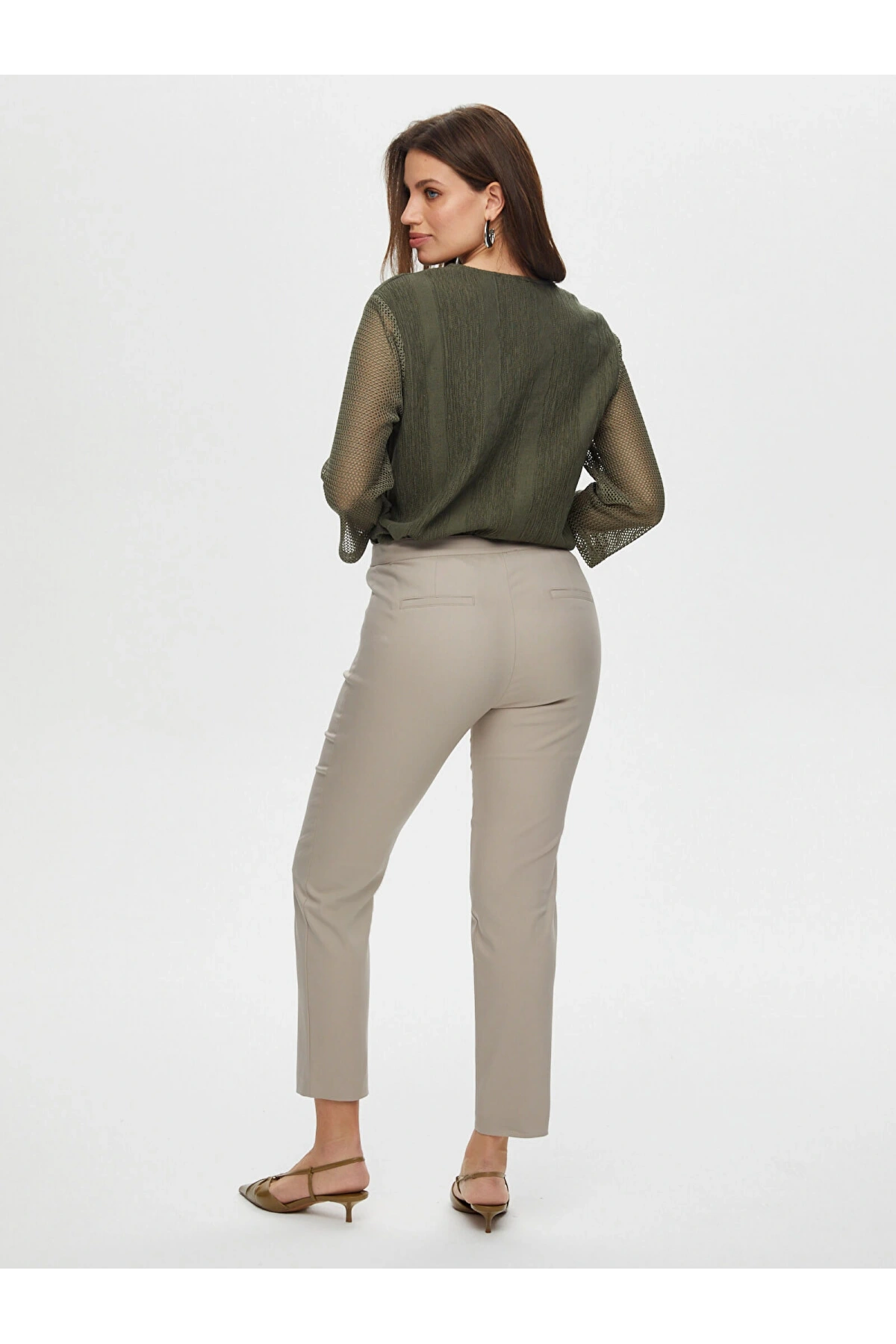 Faik Sönmez Kadın Slim Fit Klasik Taş Renk Pantolon B00052