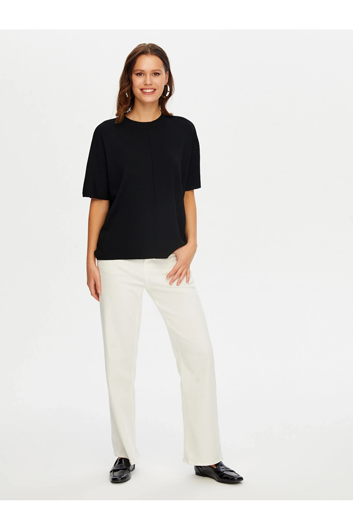 Faik Sönmez Kadın Dik Yaka Kısa Kollu Triko Siyah Bluz UW26TRB012