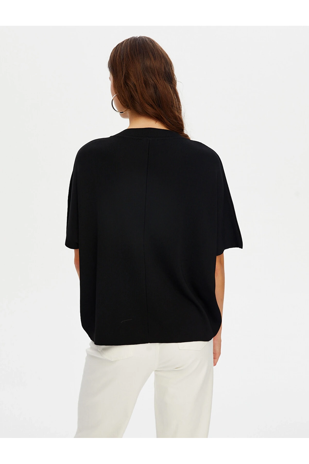 Faik Sönmez Kadın Dik Yaka Kısa Kollu Triko Siyah Bluz UW26TRB012