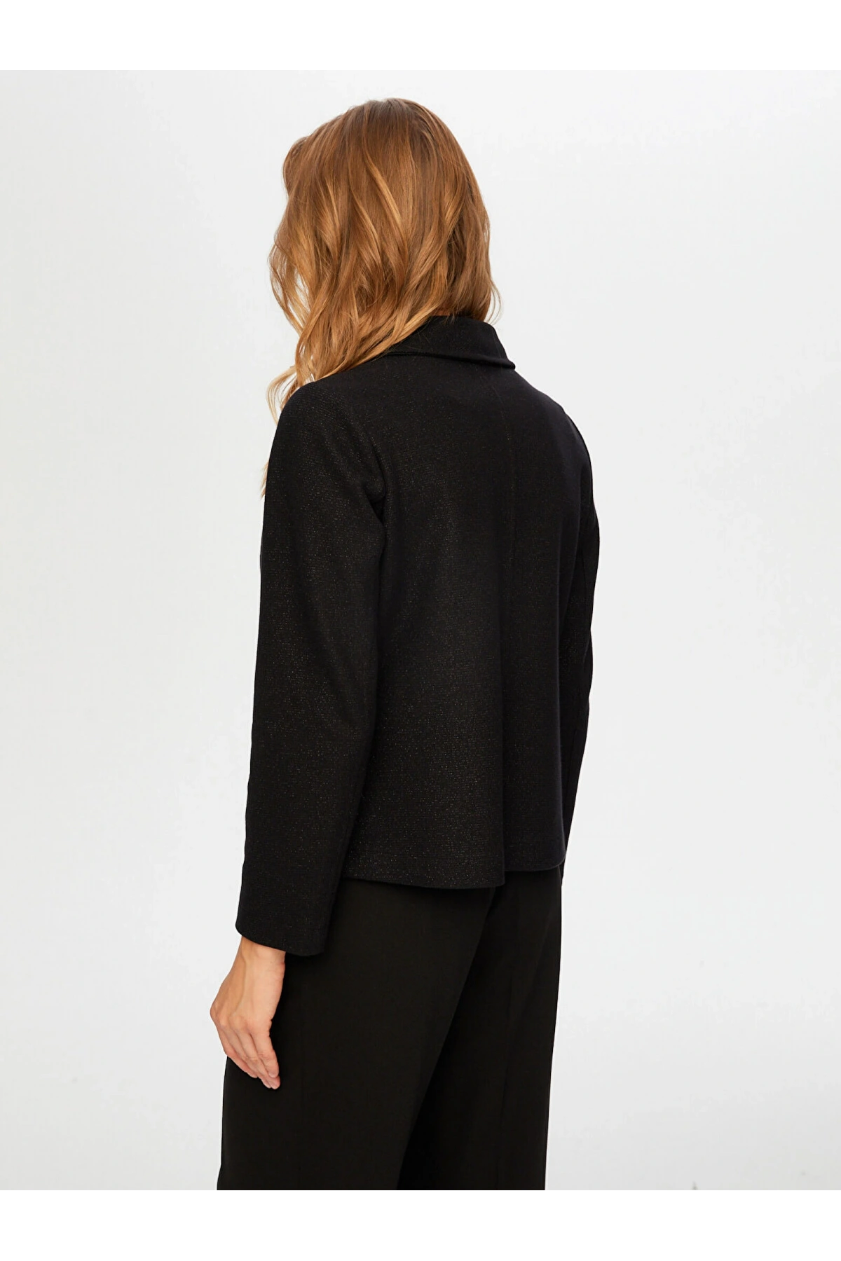 Faik Sönmez Kadın Kendinden Simli Örme Siyah Ceket UW26CKT024