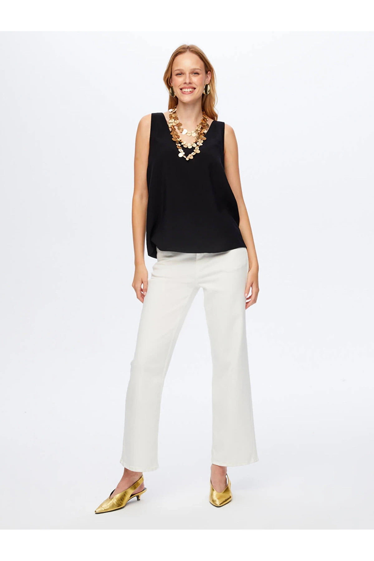 Faik Sönmez Kadın Modallı V Yaka Örme Siyah Atlet UW26ATL011