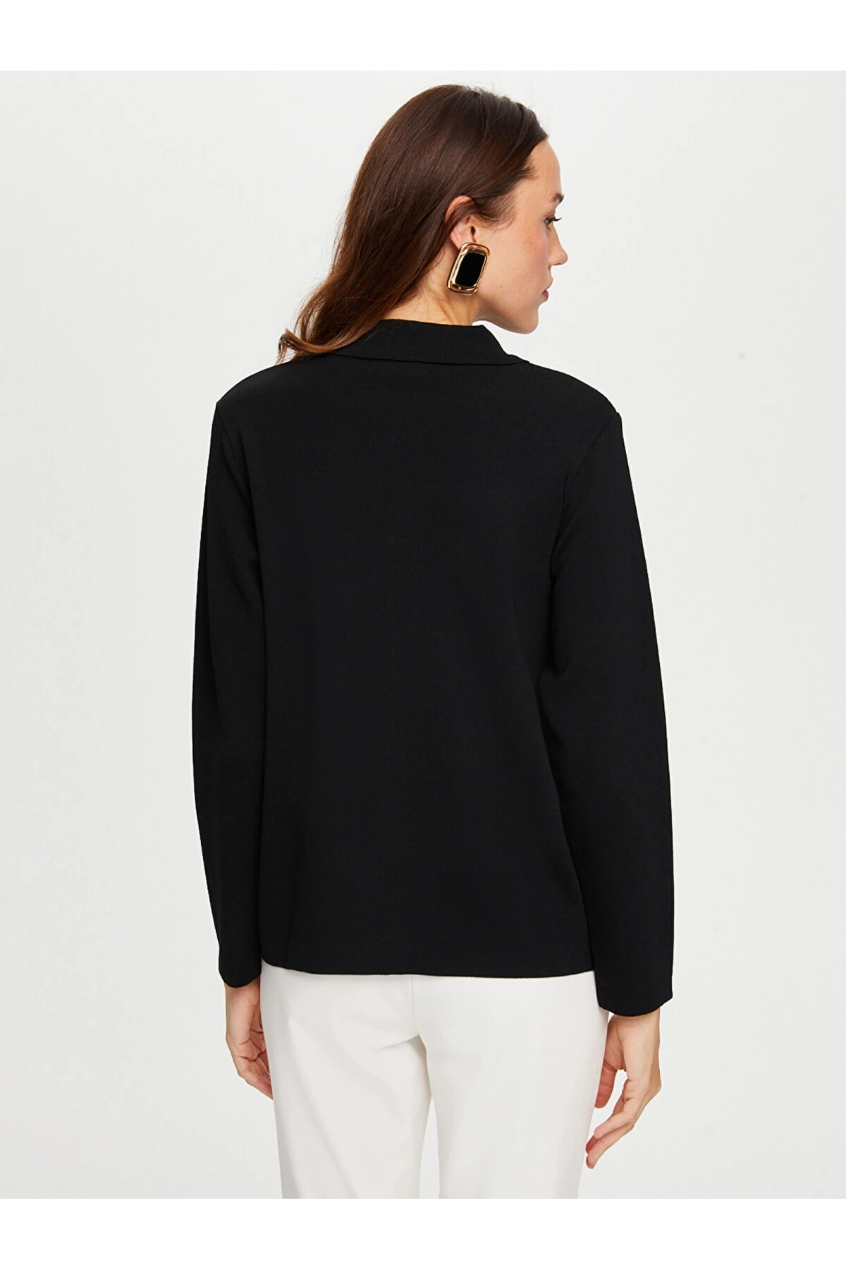 Faik Sönmez Kadın Gold Düğme Detaylı Triko Siyah Ceket Hırka UW26TRH001