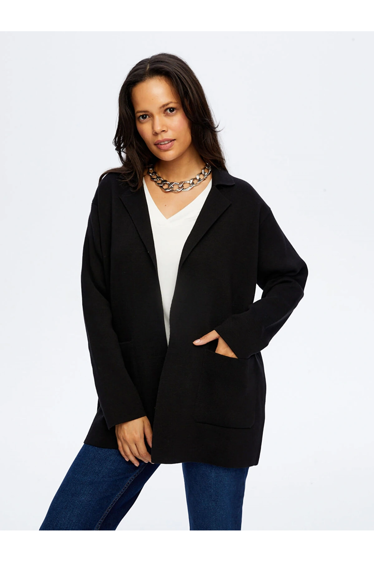 Faik Sönmez Kadın Triko Siyah Blazer Ceket UW26TRH008
