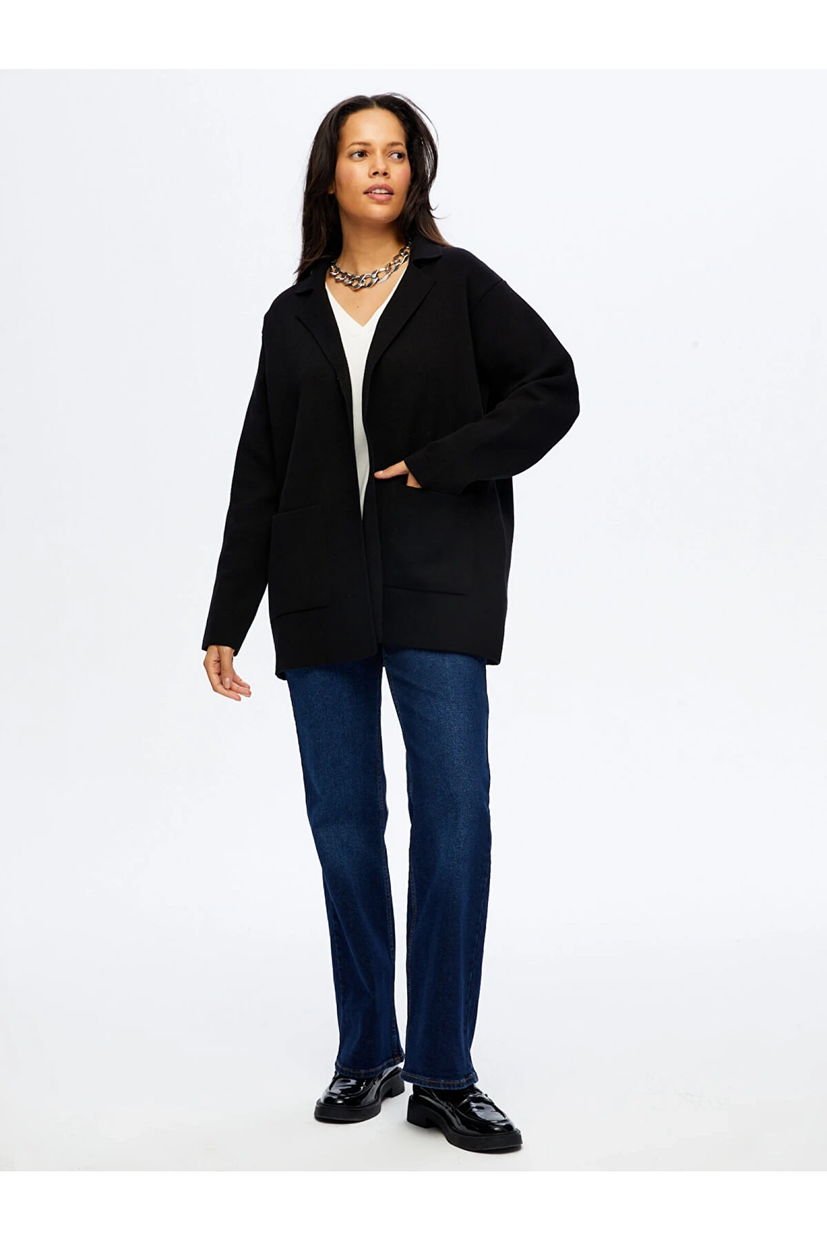 Faik Sönmez Kadın Triko Siyah Blazer Ceket UW26TRH008