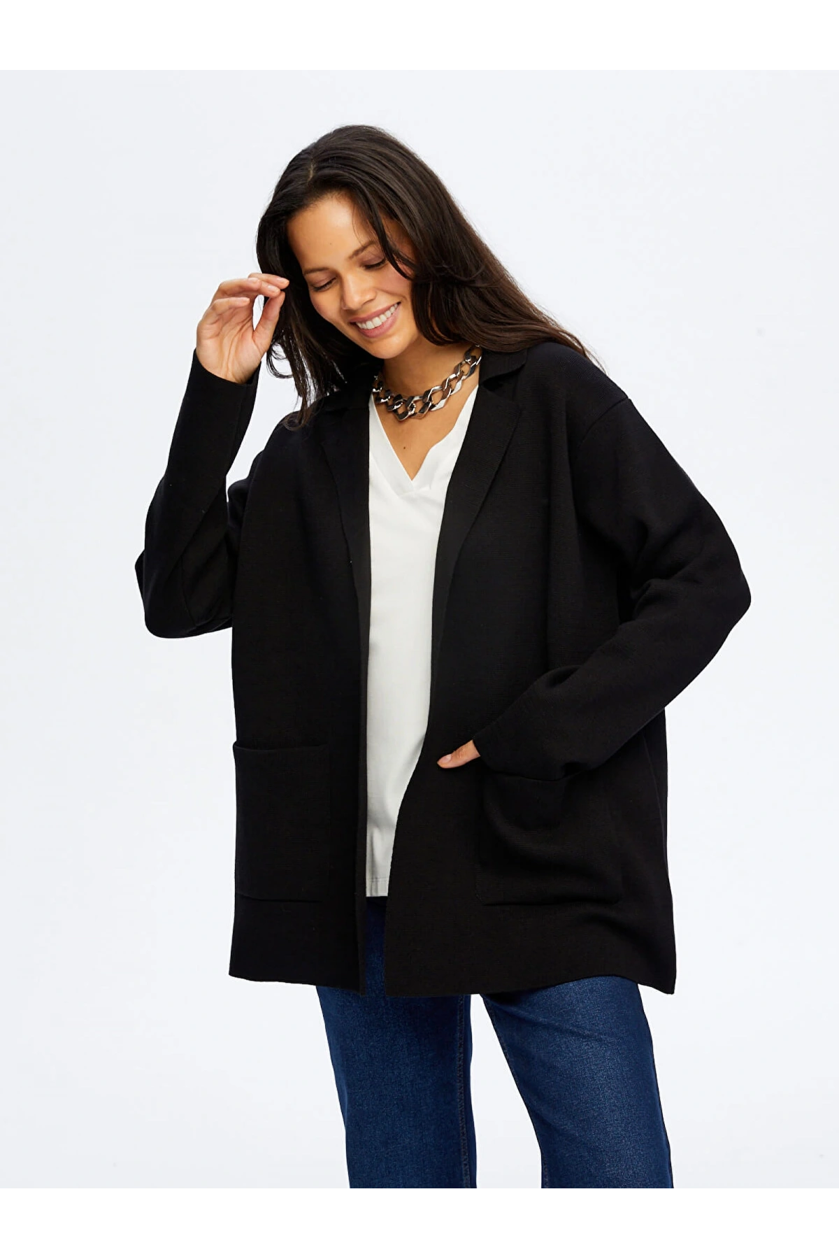 Faik Sönmez Kadın Triko Siyah Blazer Ceket UW26TRH008