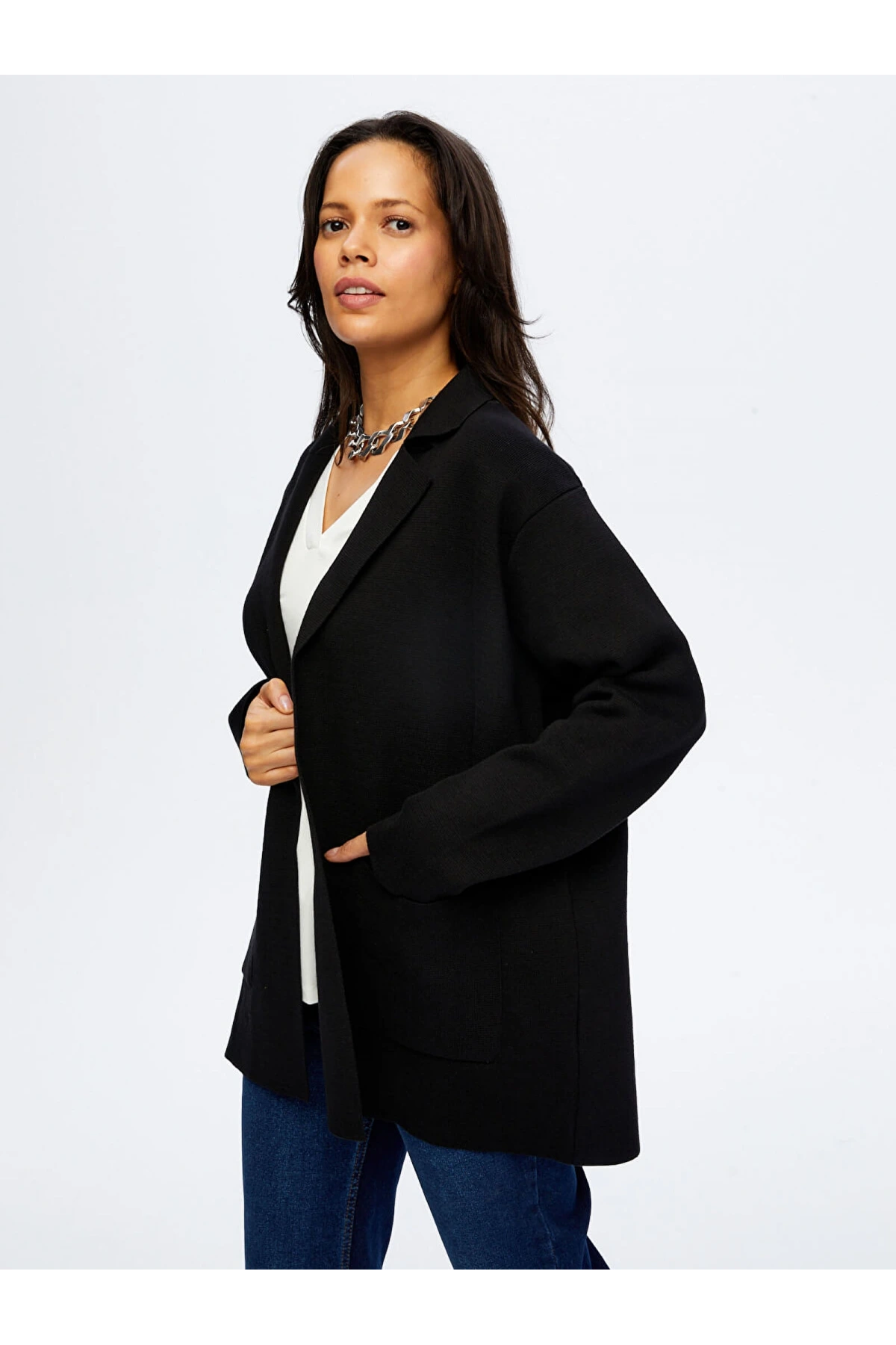 Faik Sönmez Kadın Triko Siyah Blazer Ceket UW26TRH008