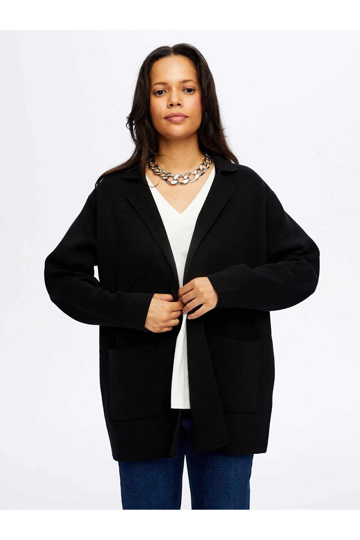 Faik Sönmez Kadın Triko Siyah Blazer Ceket UW26TRH008