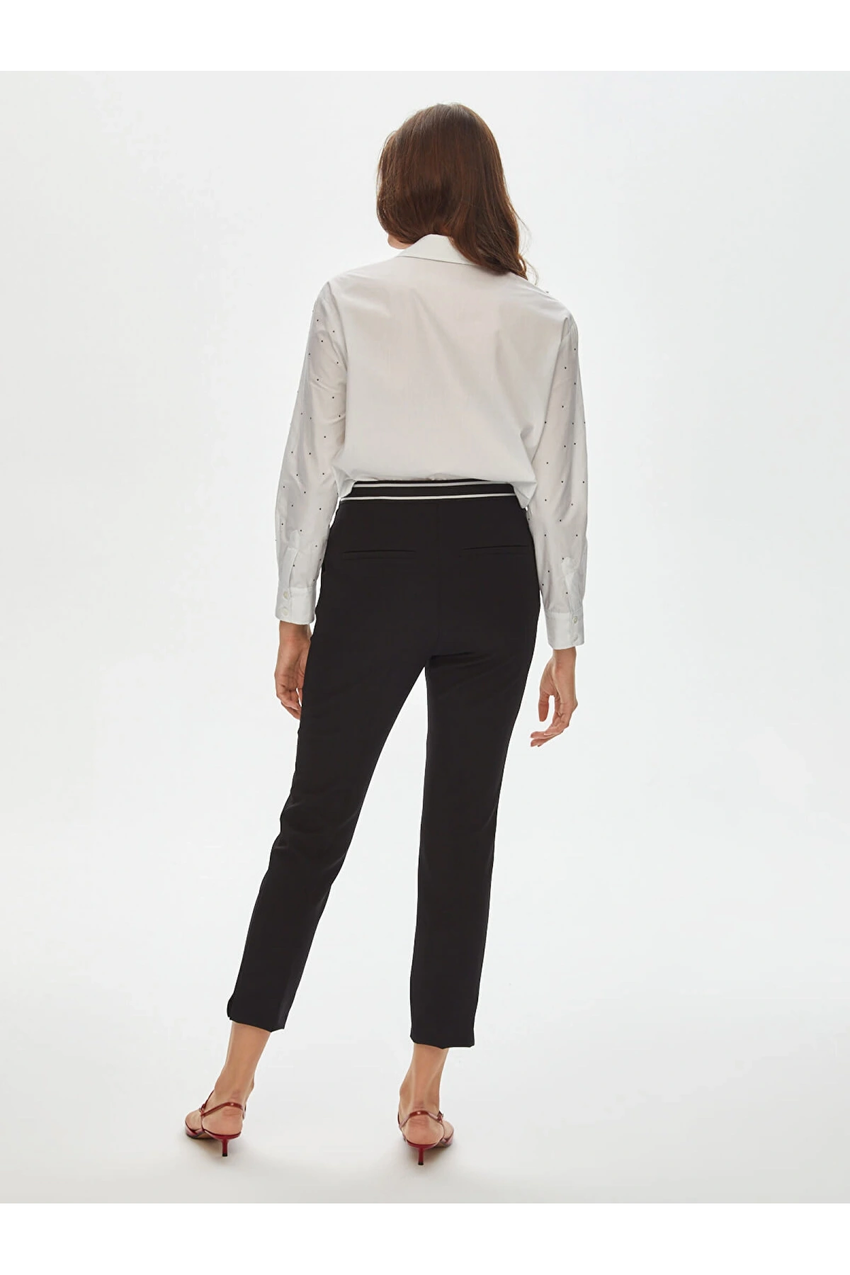 Faik Sönmez Kadın Arka Kemeri Lastikli Slim Fit Siyah Pantolon B00088