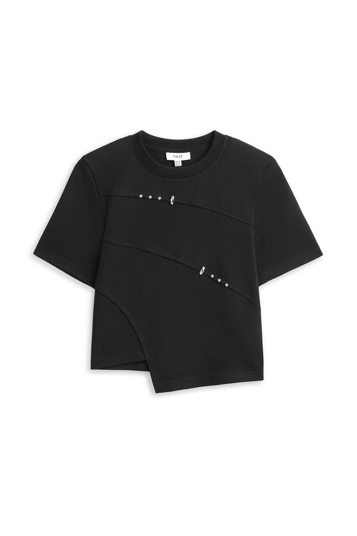 Twist Metal Aksesuarlı Asimetrik T-Shirt TS1260070090