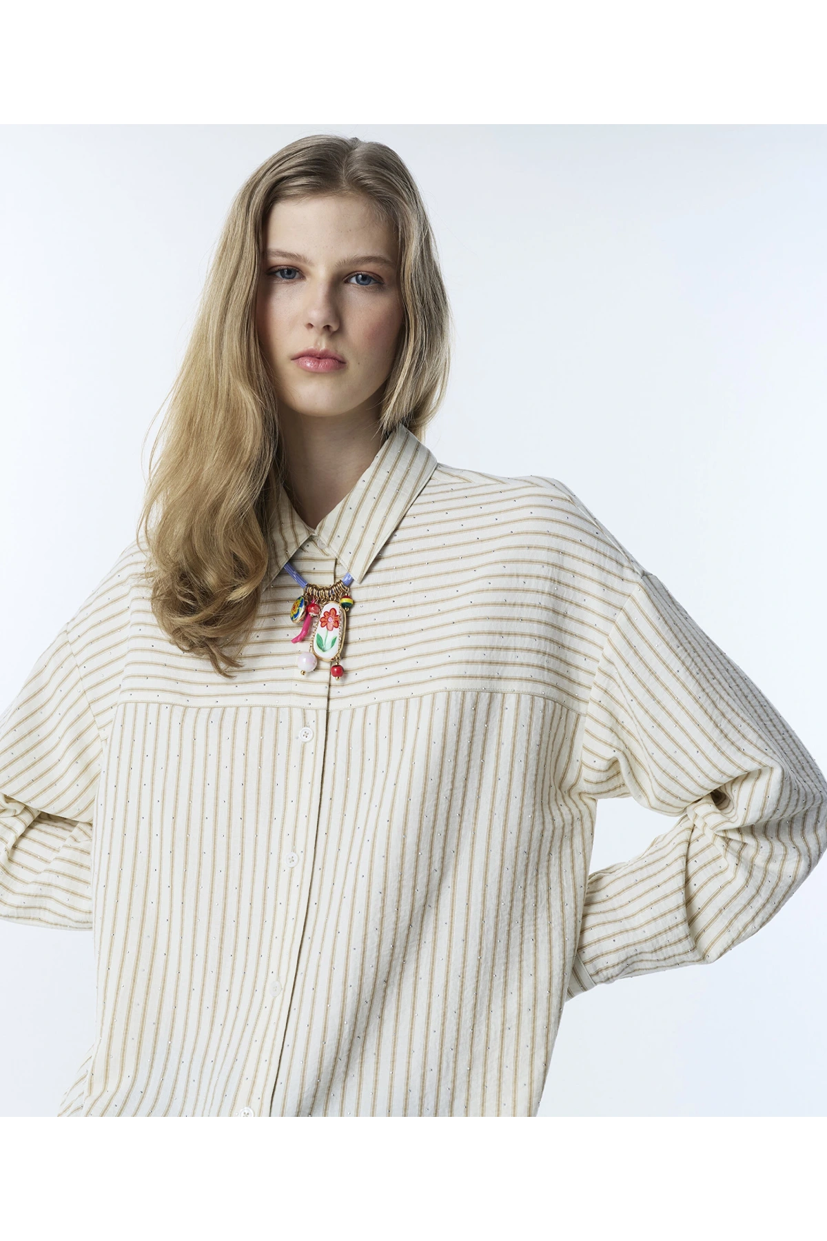 Twist Hotfix Baskılı Çizgi desen Gömlek TS1260025160