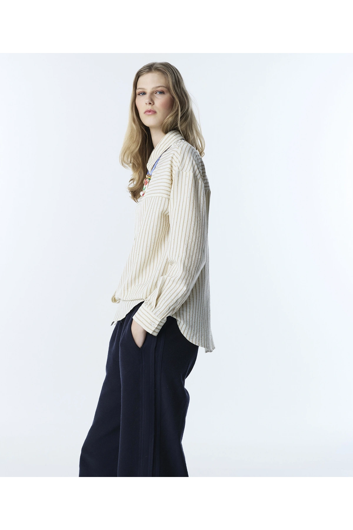 Twist Hotfix Baskılı Çizgi desen Gömlek TS1260025160