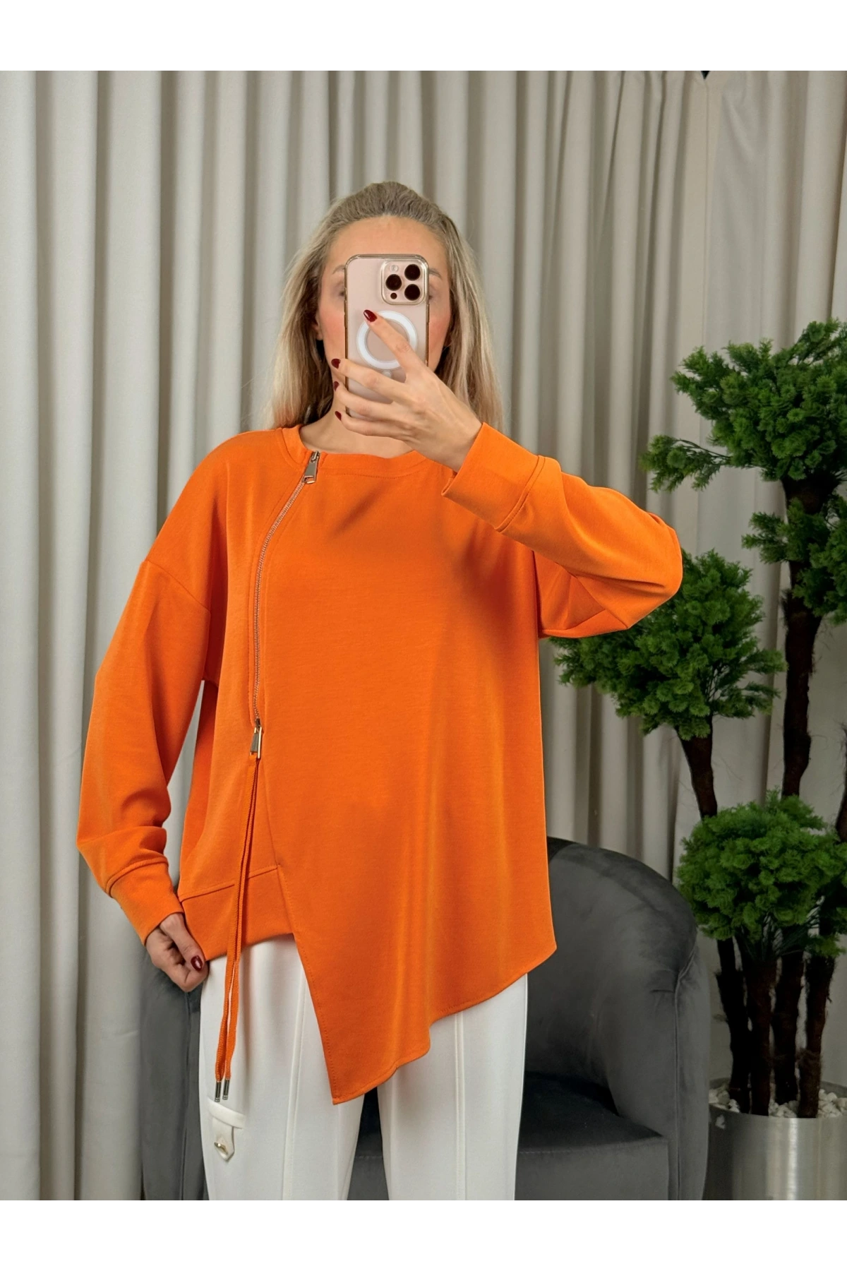 On Fashion Sıfır Yaka Fermuar Detaaylı Tunik 56433