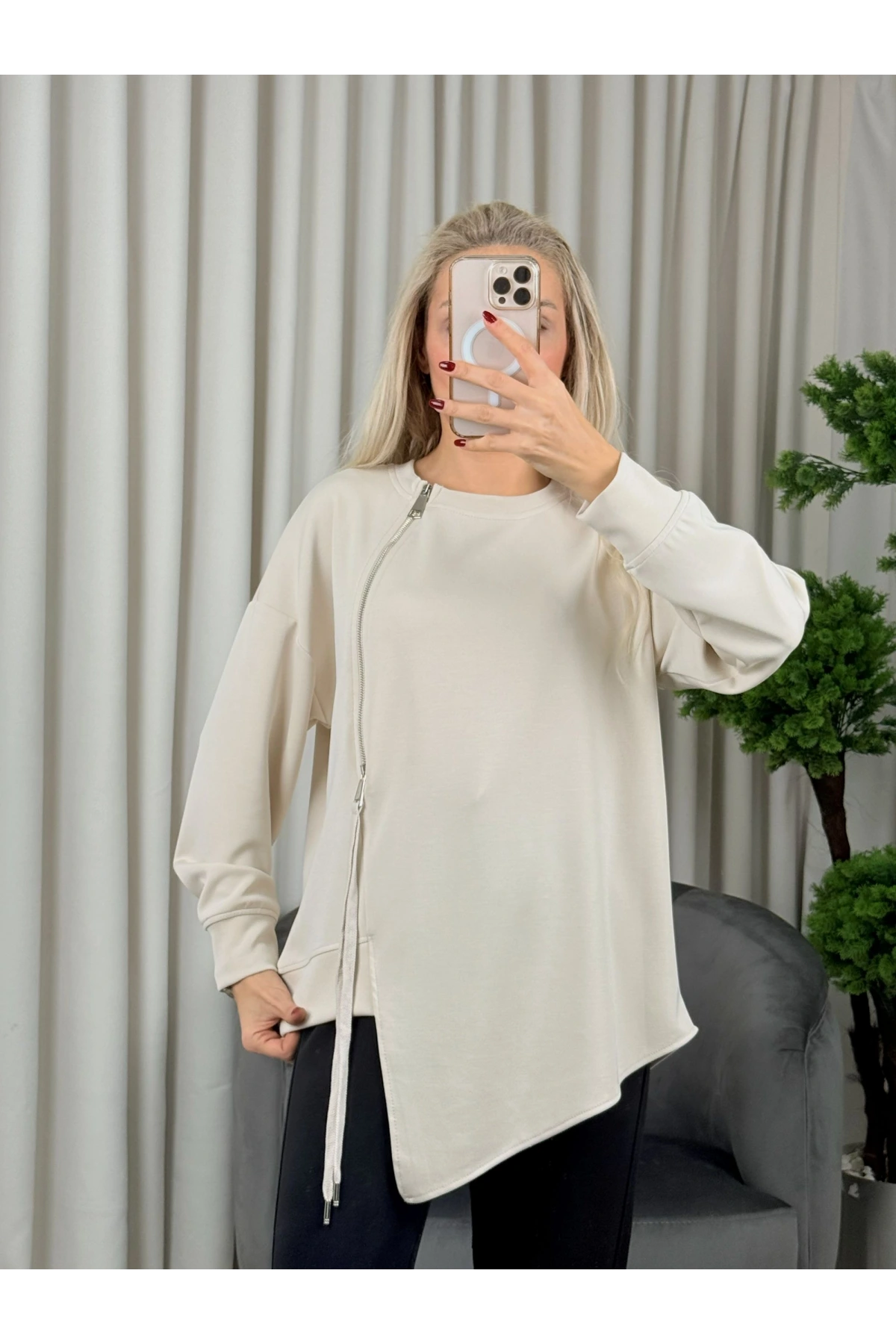 On Fashion Sıfır Yaka Fermuar Detaaylı Tunik 56433